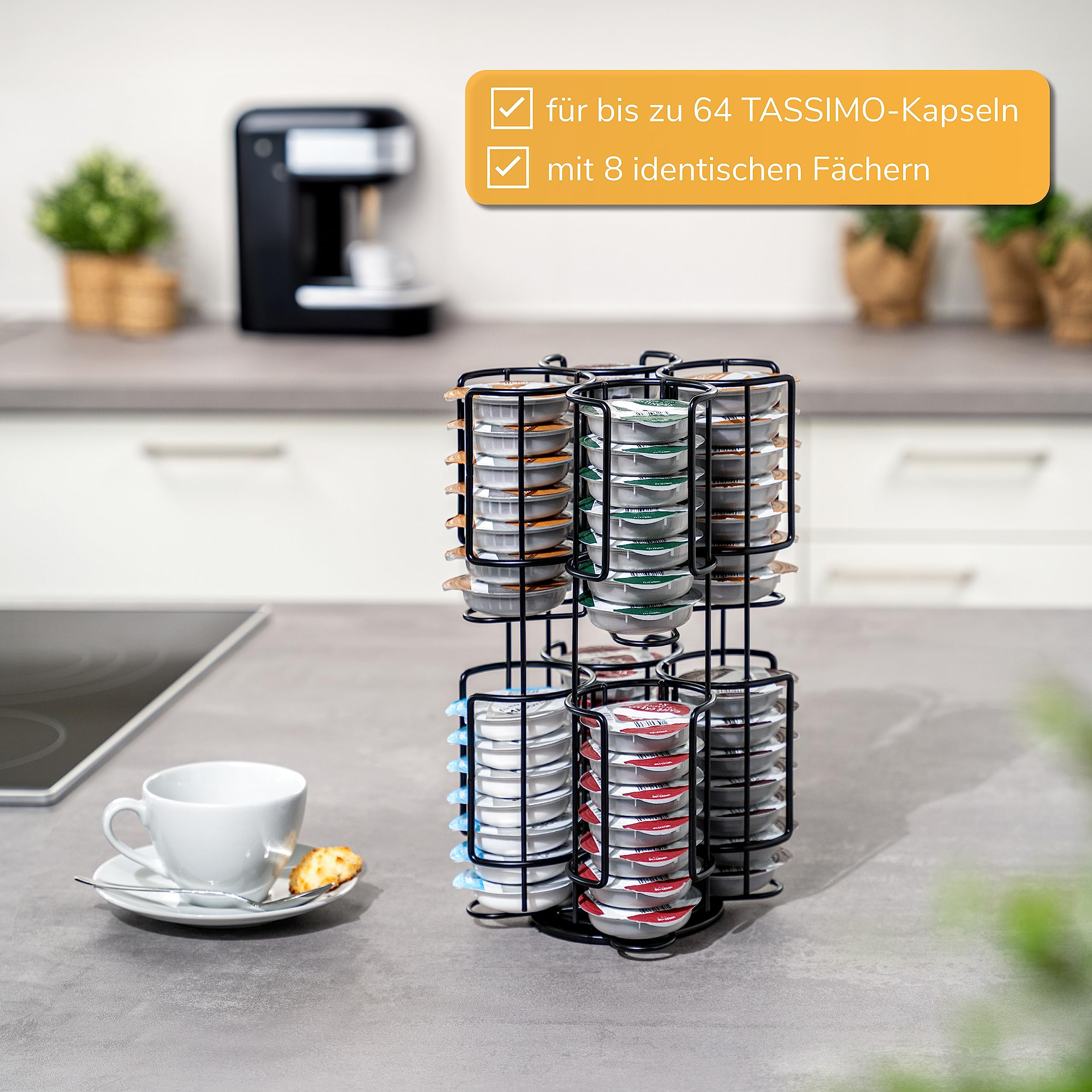 eluno Soporte para cápsulas Tassimo, capacidad para hasta 64 cápsulas, giratorio 360°, soporte para cápsulas, color negro