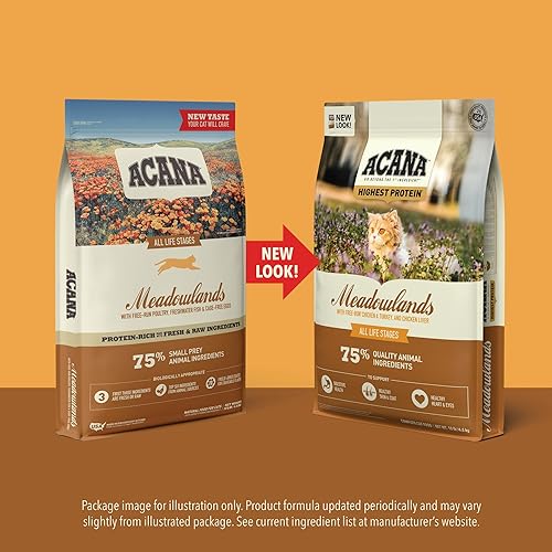 Miniatura 8 de ACANA Highest Protein Meadowlands - Alimento seco para gatos sin granos, receta de comida para gatos con pollo y pavo e hígado de pollo, 10 libras