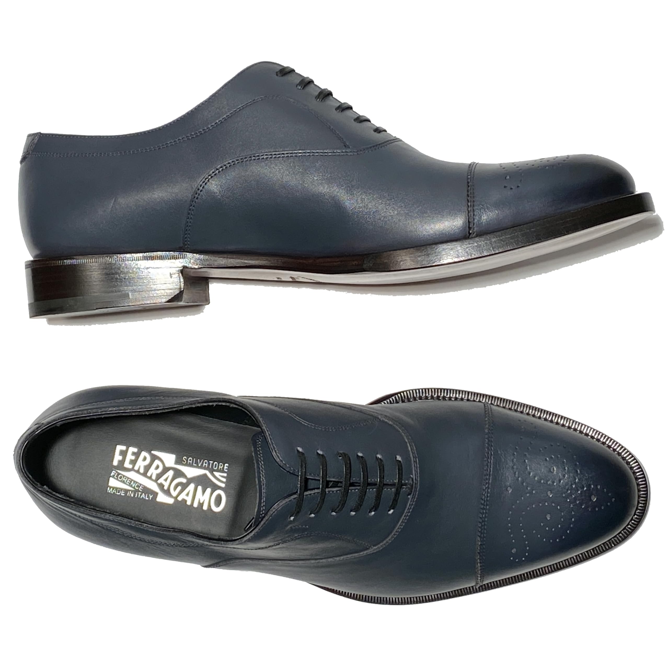 Ferragamo Goya Leather Captoe Brogue Oxford Mens Grey Dress Shoes Salvatore