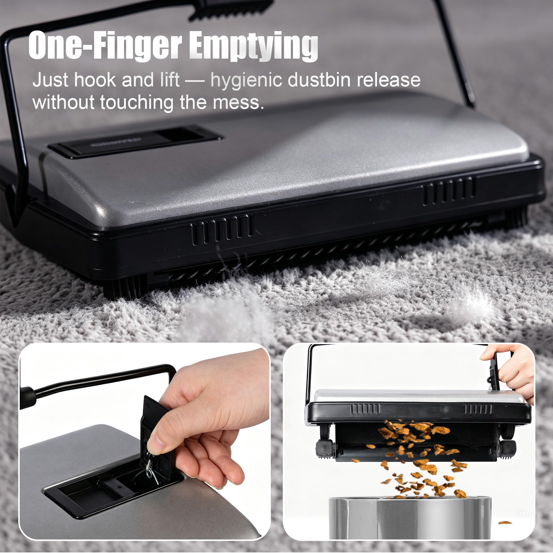 CLEANHOME Carpet Sweeper - Pet Hair & Cordless -5