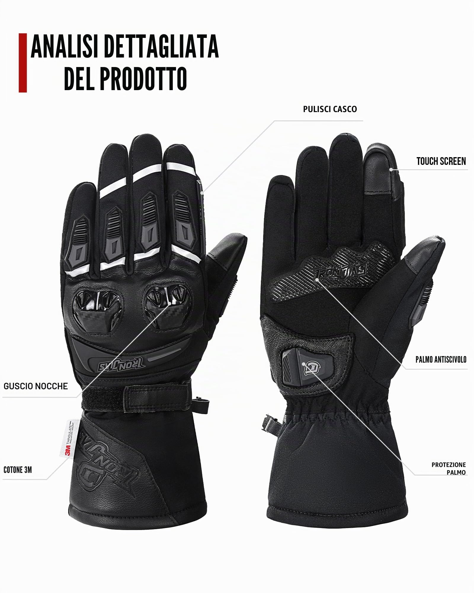 Grapelet Guanti Moto Invernali,Cotone 3M,Guanti Invernali Caldi per Uomo e Donna,Guanti Invernali Moto Impermeabili con Protezione Nocche,Touchscreen