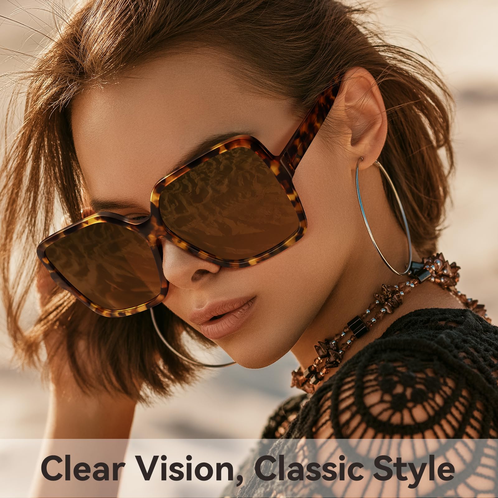 Dollger Gafas de sol cuadradas para hombre Gafas de sol de gran tamaño con protección UV400 vintage para mujer