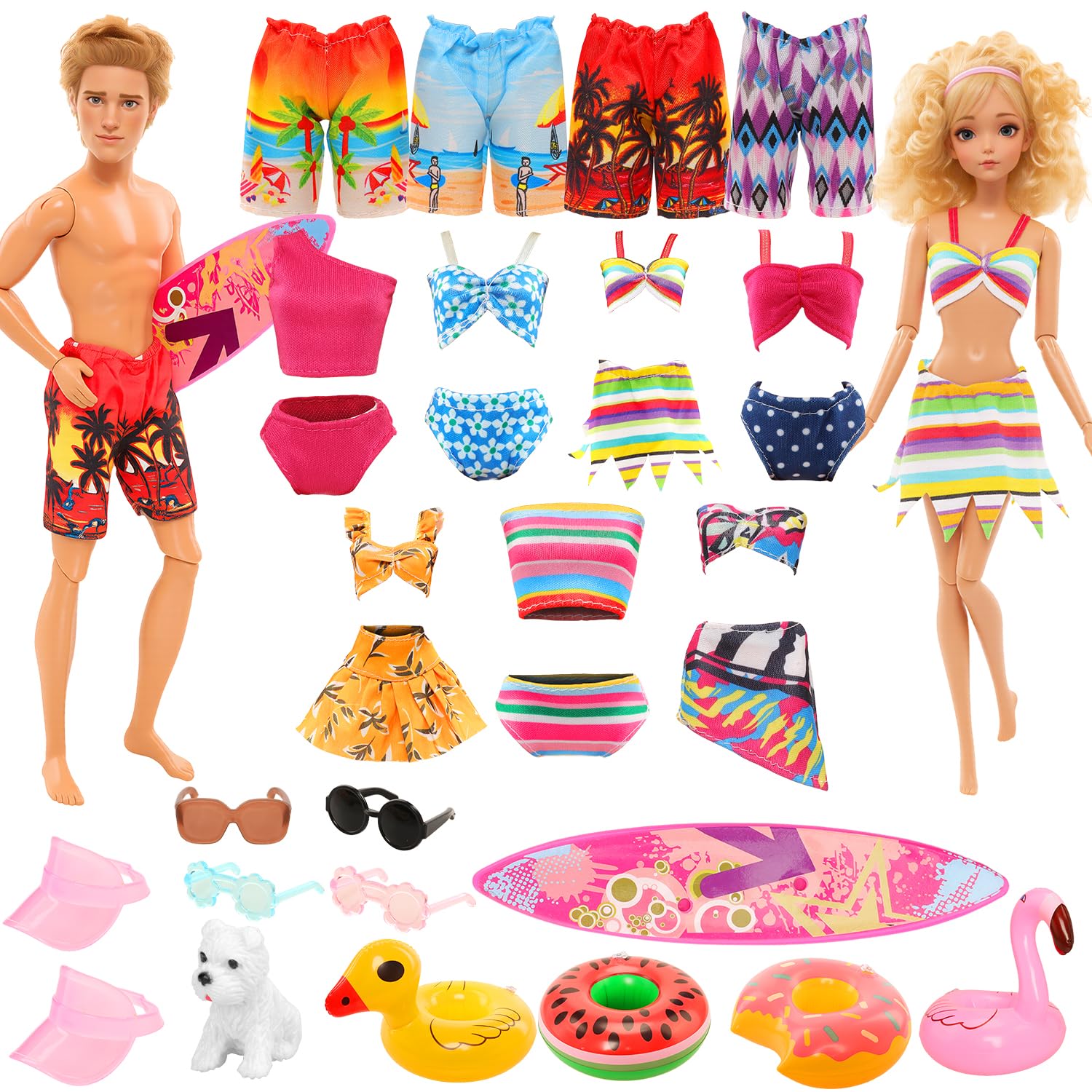 Miunana Handmade Doll Clothes and Accessories - 12 Pcs Set for 11.5 Inch Dolls - Swim Clothes, Trunks, Suits, Skateboard, Lifebuoys