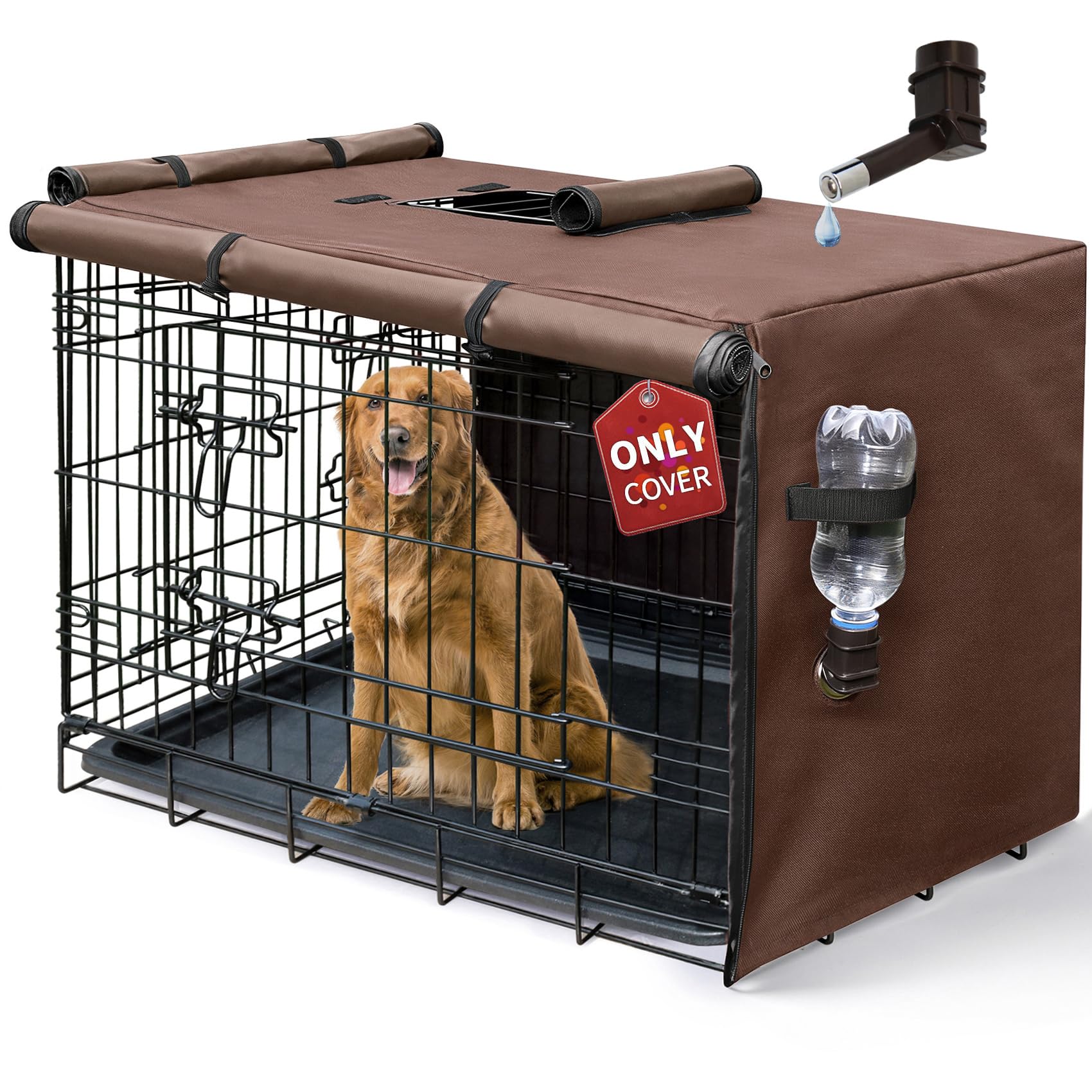 DONORO Dog Crate Cover, Waterproof Pet Kennel Cover 600D Heavy Duty Dog Cage Cover Universal Fit for Most Wire Pet Crates (Brown, 30.0" L x 19.0" W x 21.0" H)