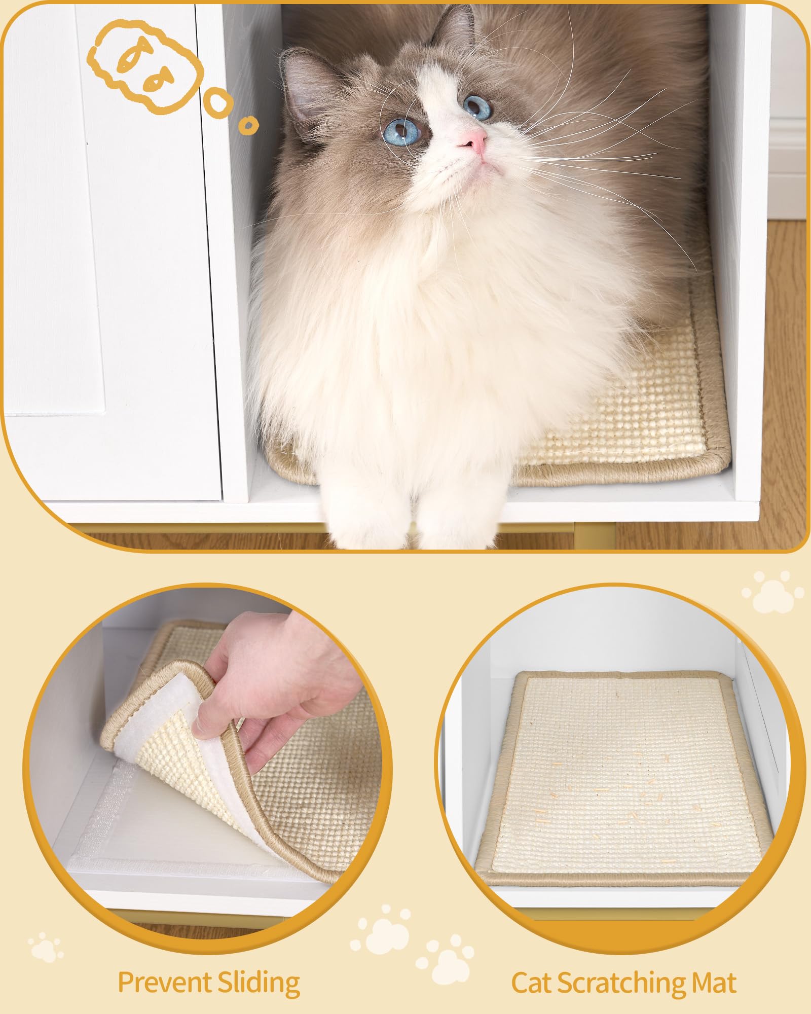 Cat Litter Box Furniture, Hidden Cat Litter Box Enclosure with Storage, Wooden Cats Cabinet with Scratch Pad, Cats House, Modern End Table for Living Room Entryway, White and Gold CB87603G - image 7