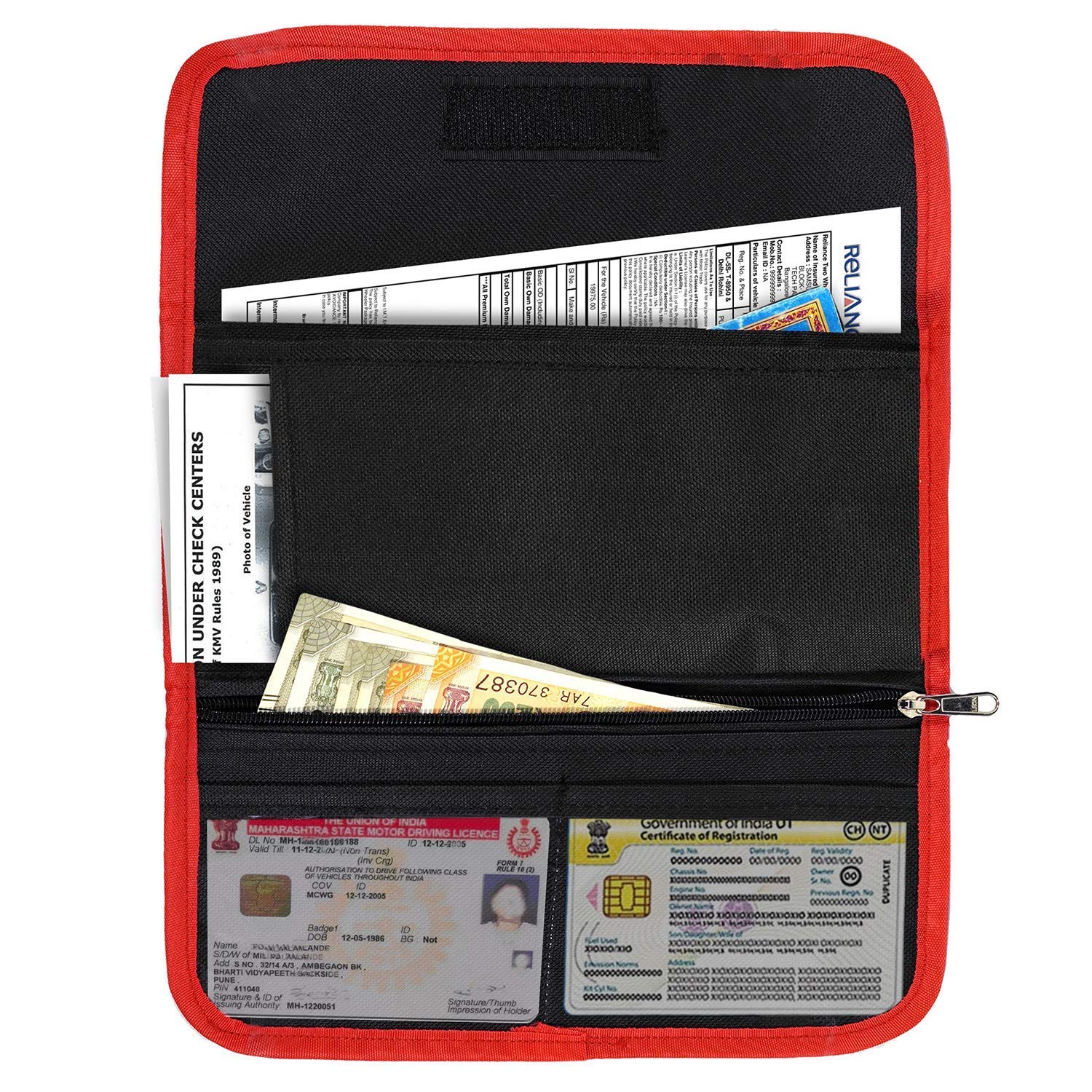 DAHSHA Nylon Two Wheeler/Car Document Holder, Vehicle Document Professional Storage Wallet For Registration & Insurance Card, Driving Licence, Rc Book, Puc (Red/Black-25.5 X 12 Cm) (B08QD98QVC) Amazon Price History, Amazon Price Tracker