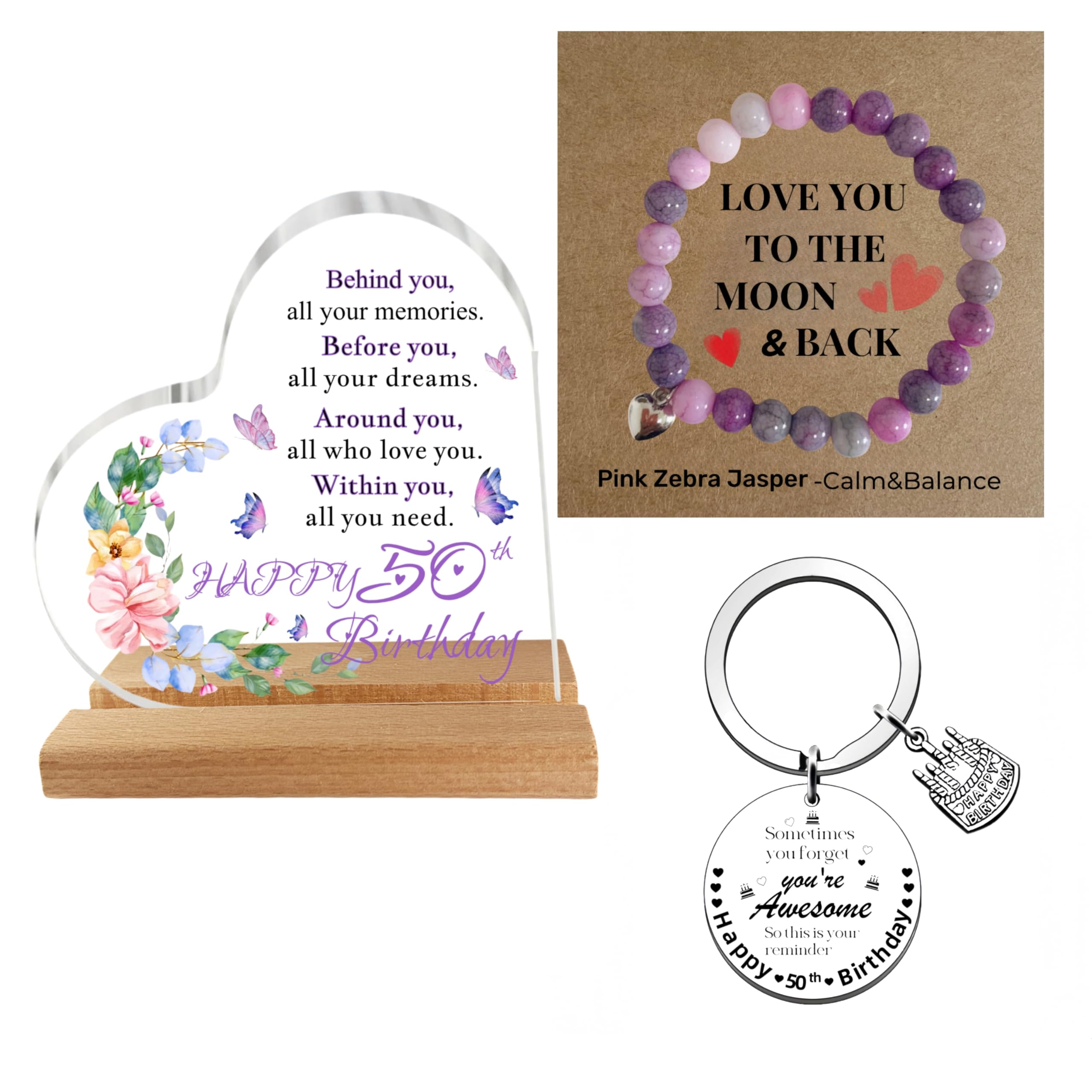 50th Birthday Gifts for Women, 50th Birthday Gift, Acrylic Heart Plaque Set