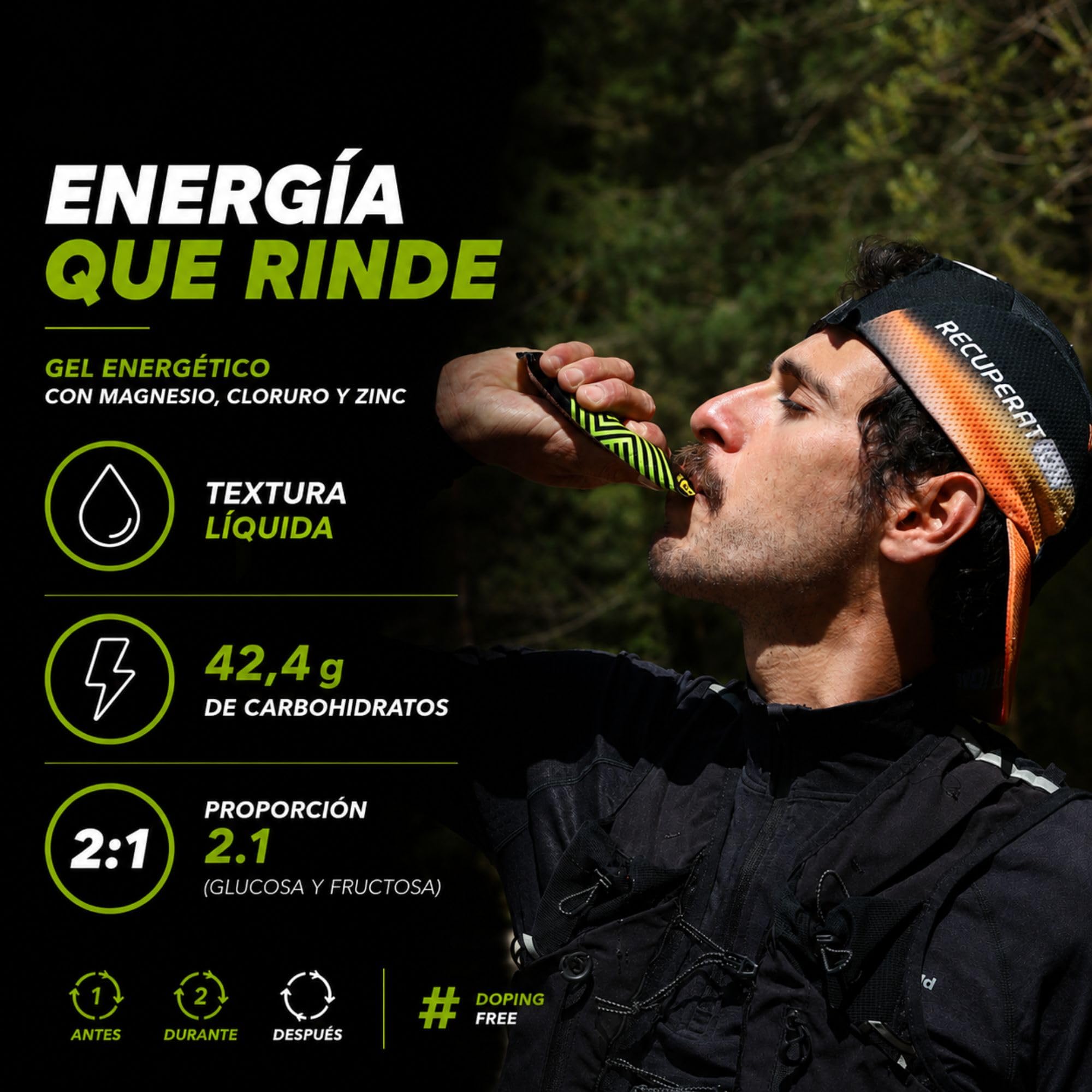 PACK 6 Gel Energético con Magnesio + Glucosa + Electrolitos y Zinc para Deportistas Ciclismo Running y Calambres Musculares - Sabor Limón Sin Gluten - Sobres Apto Veganos | RECUPERATION