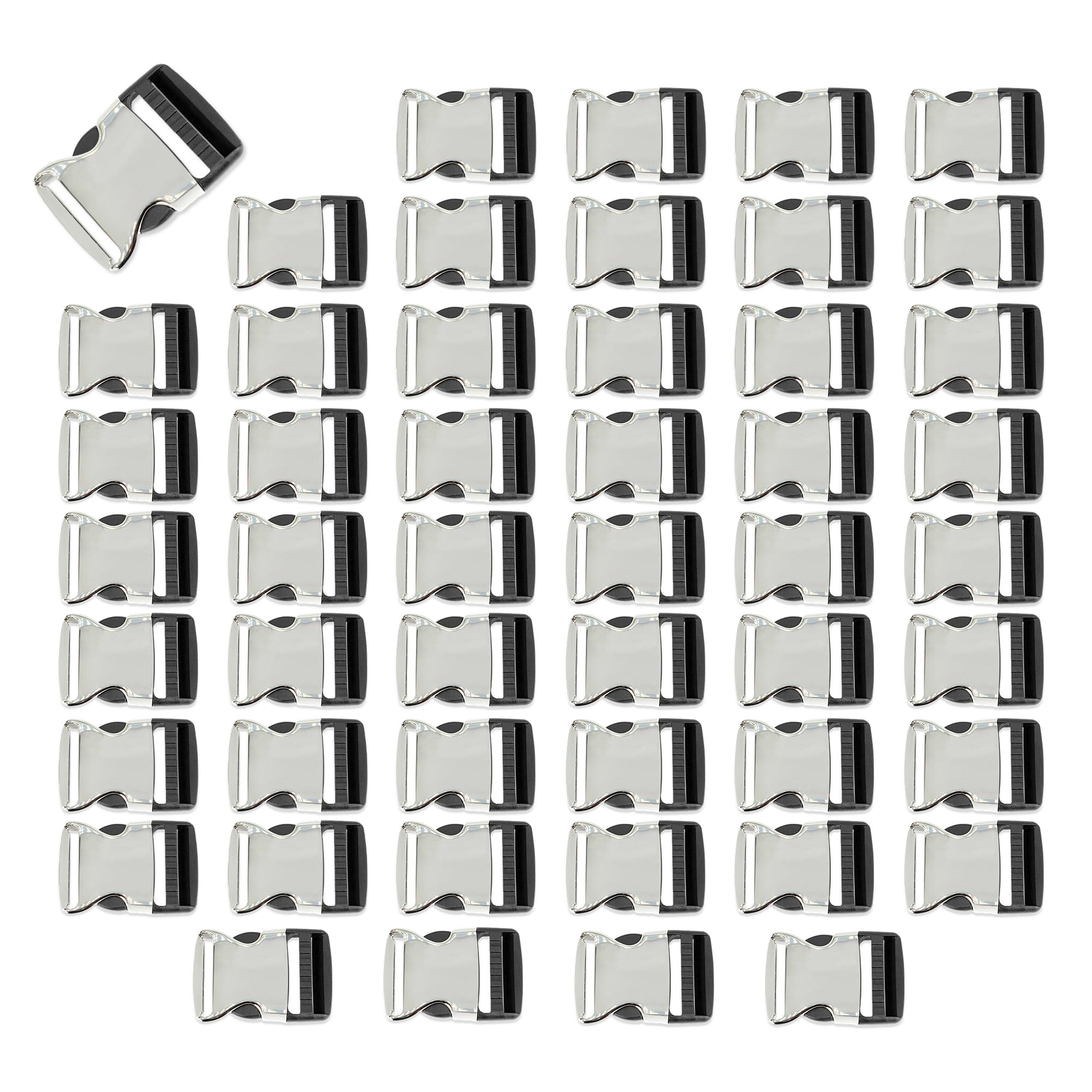 Trimming Shop Metal y Plástico Híbrido Rápido Doble Cara Liberación Hebillas Ajustable Tira Hebilla para Mascota Cuellos,Bolsas,Mochilas,Acampada Accesorios, 30mm, Simple - Plata y Negro, 25mm