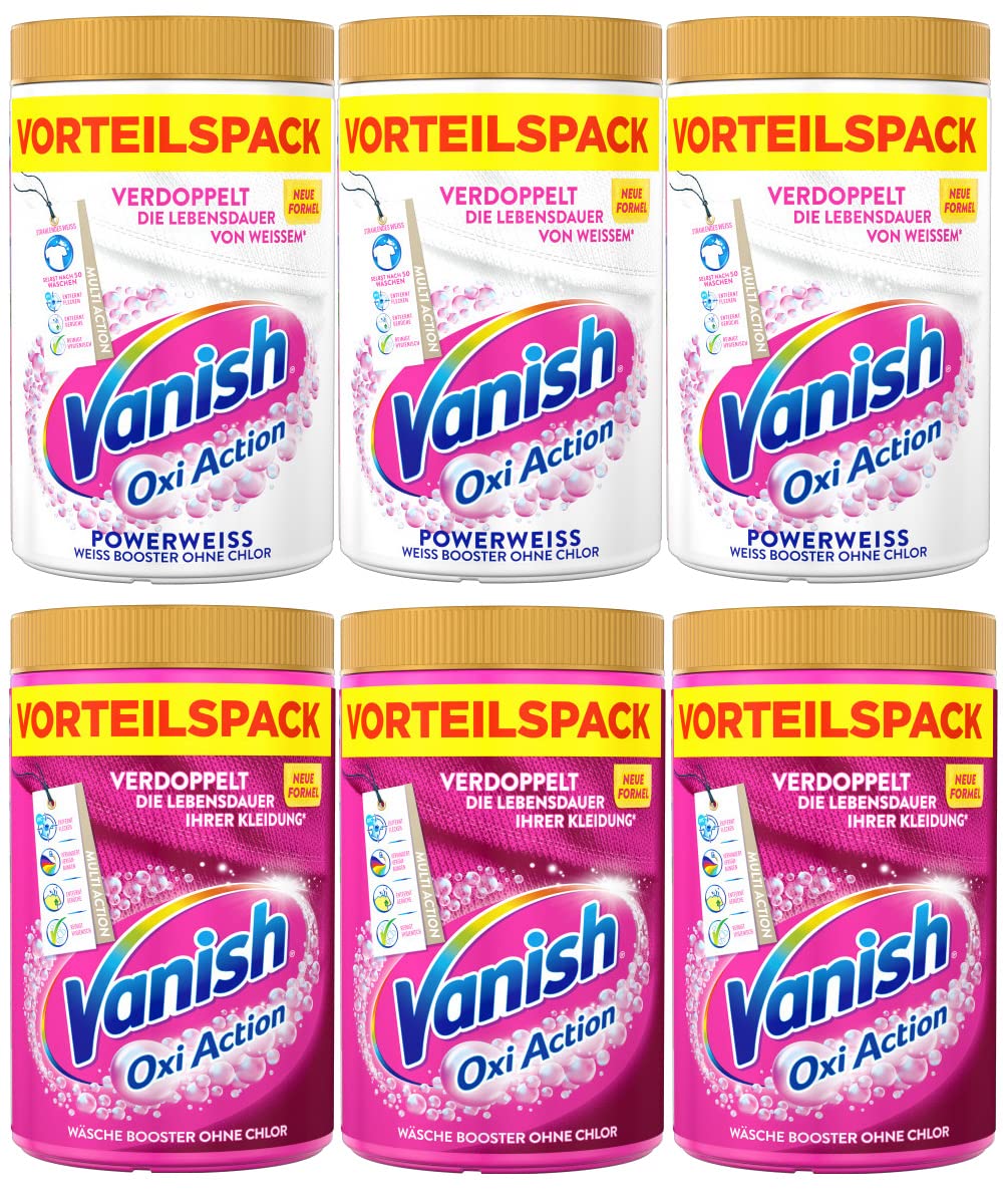 Vanish Oxi Action Wäsche Booster und Powerweiss Sparpack - Powerweiss Wäsche-Booster für weiße Wäsche & Wäsche-Booster für bunte Wäsche - 6 x 1,65 Kg
