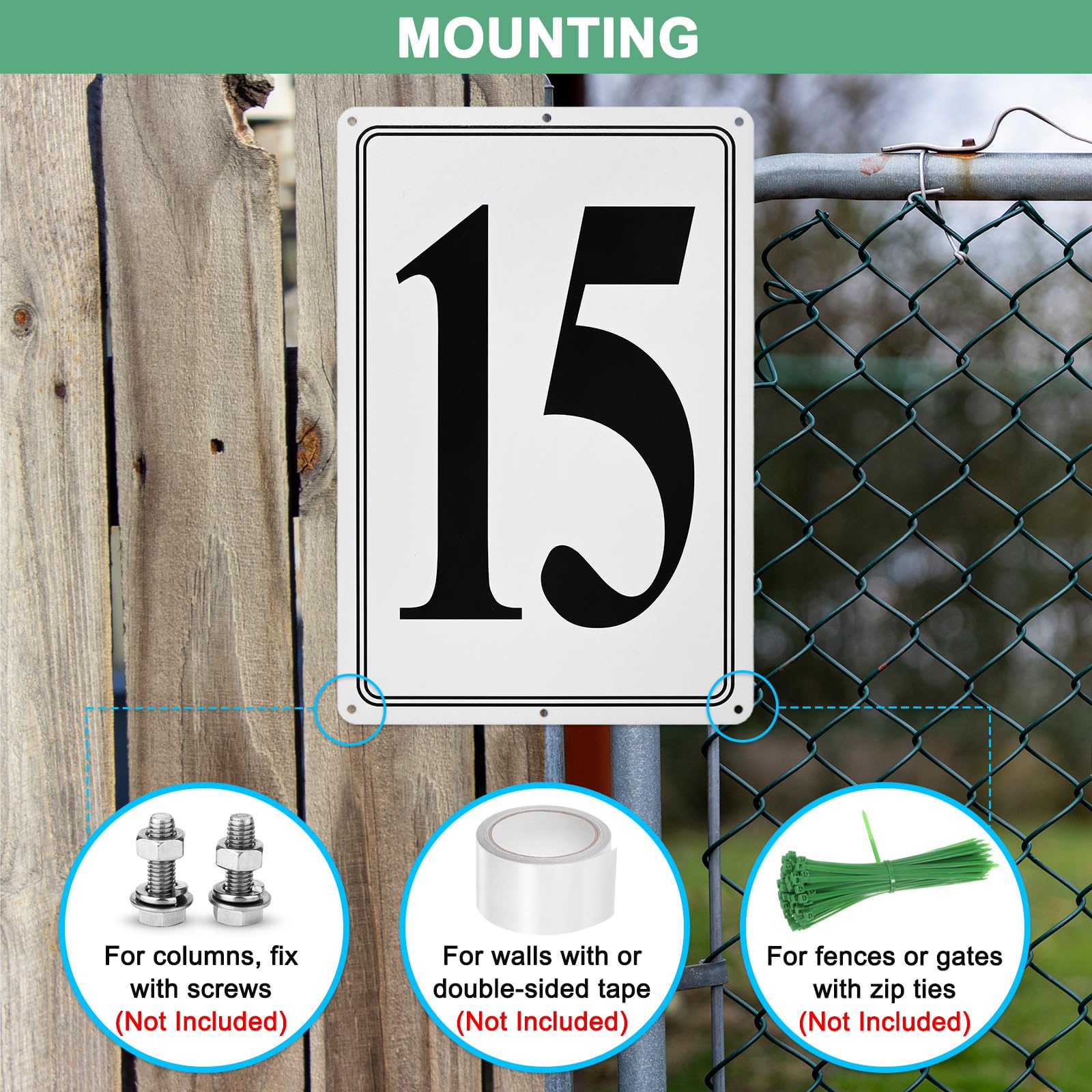 M METERXITY Aluminum Number Sign 15, 11.8 Inch House Numbers and Metal Letters, Parking Spot Letter Signs - Image 4
