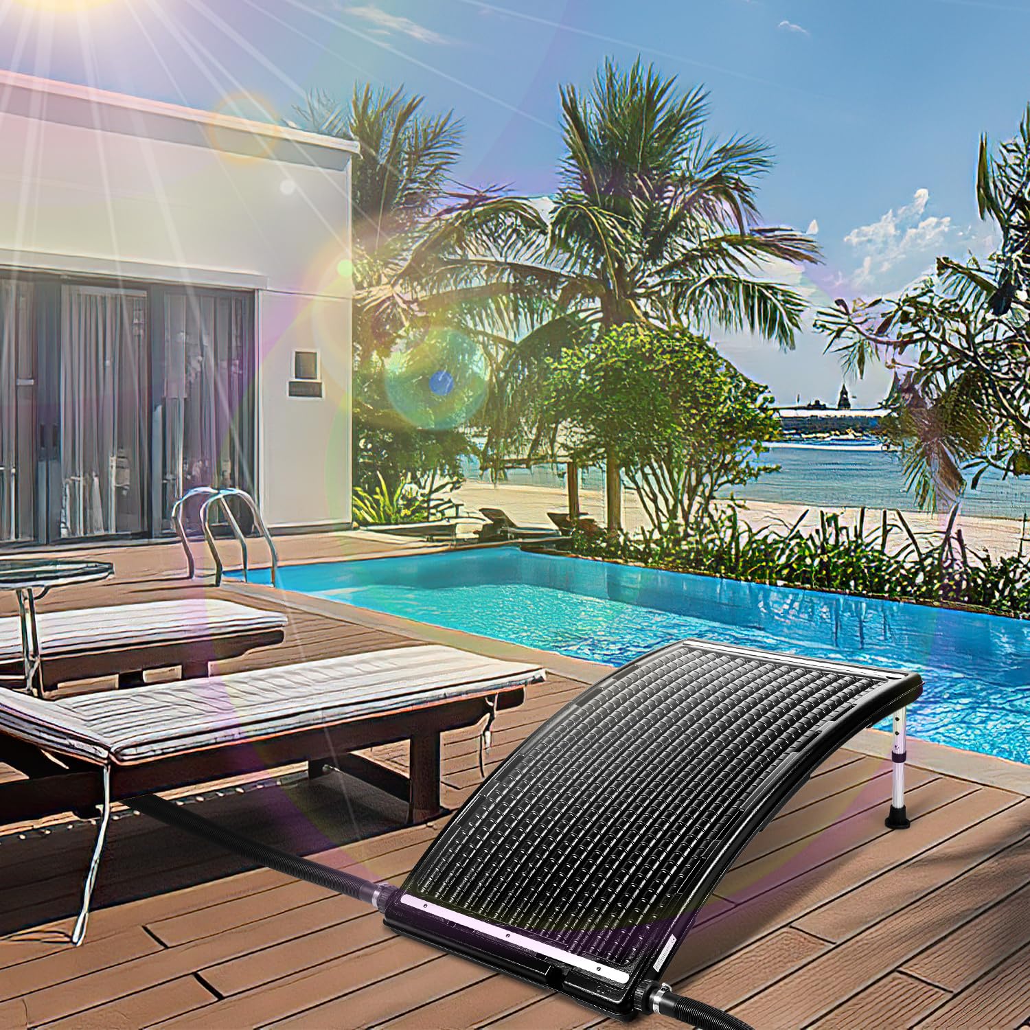Colector solar de calefacción solar para piscina, 110 x 65 cm, 32/38 mm | Calefacción solar para piscina con conector de 32/38 mm, colector HDPE y accesorios para piscinas elevadas
