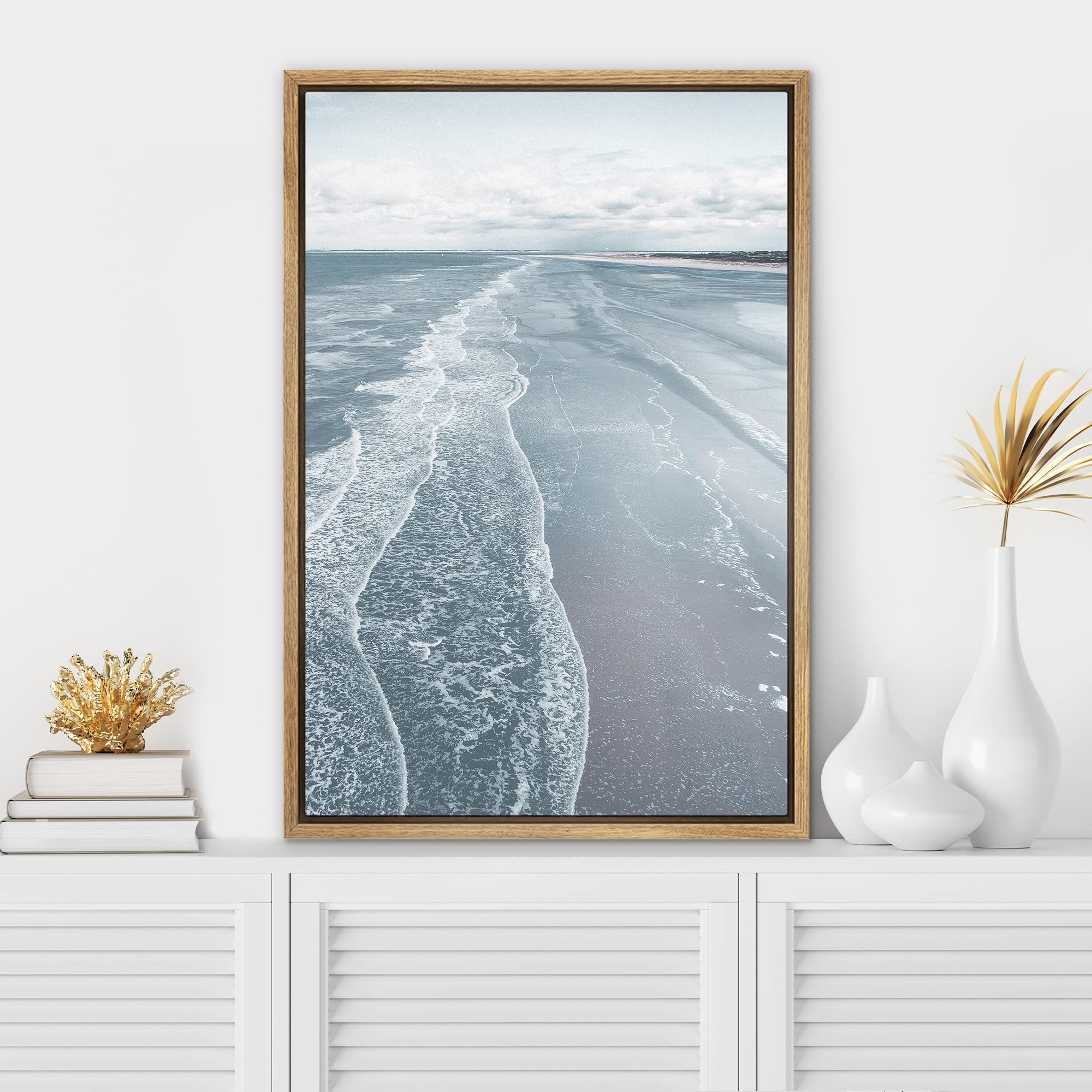 SIGNWIN Framed Canvas Wall Art Blue Wash Out Tropical Sea with