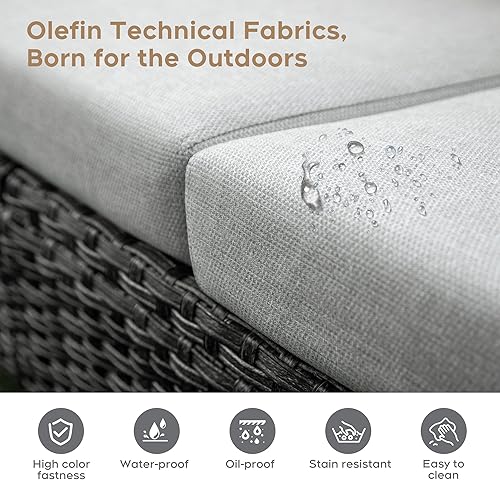 Miniatura 4 de Brafab Juego de muebles de patio de ratán de polietileno con cojín lavable, muebles de conversación al aire libre para jardín, piscina, balcón, beige