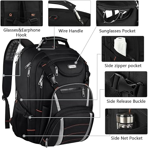 Miniatura 9 de Mochila de viaje para laptop, extra grande de 18.4 pulgadas para laptop RFID, antirrobo, mochila compatible con TSA con puerto de carga USB, bolsa