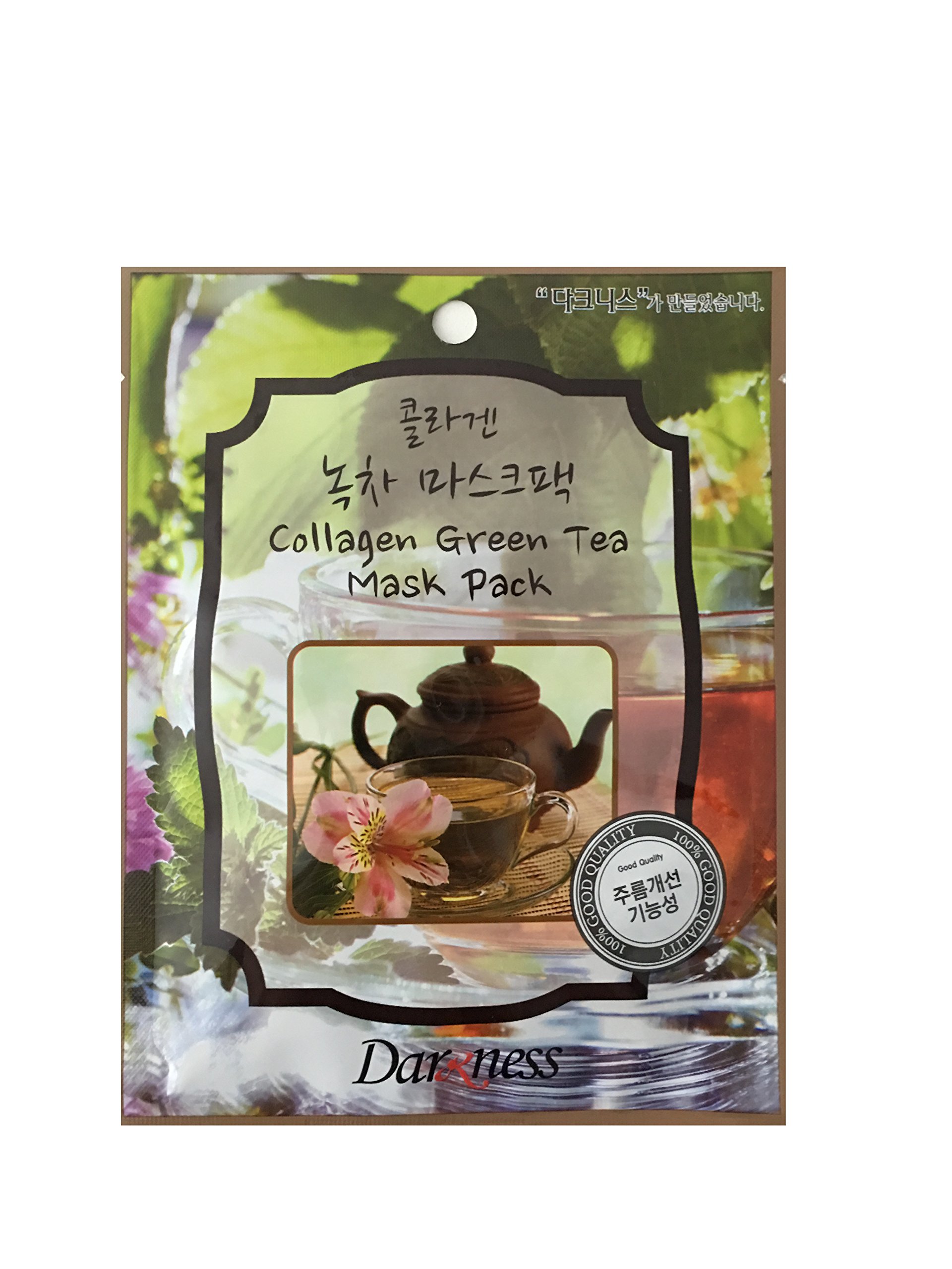 Exfoliating Green Tea Sheet Mask with Anti-Aging Collagen by Darkness Korea - 10 Pack