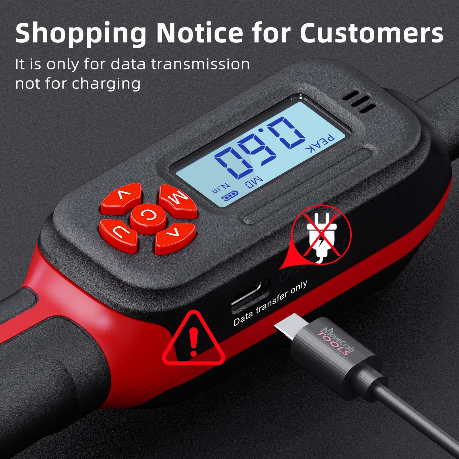 Llave dinamométrica digital de 1,5-340 Nm con pantalla LED | Par de torsión de precisión | Almacenamiento de datos USB y recordatorio triple (rojo, 0,6-12 N.m)