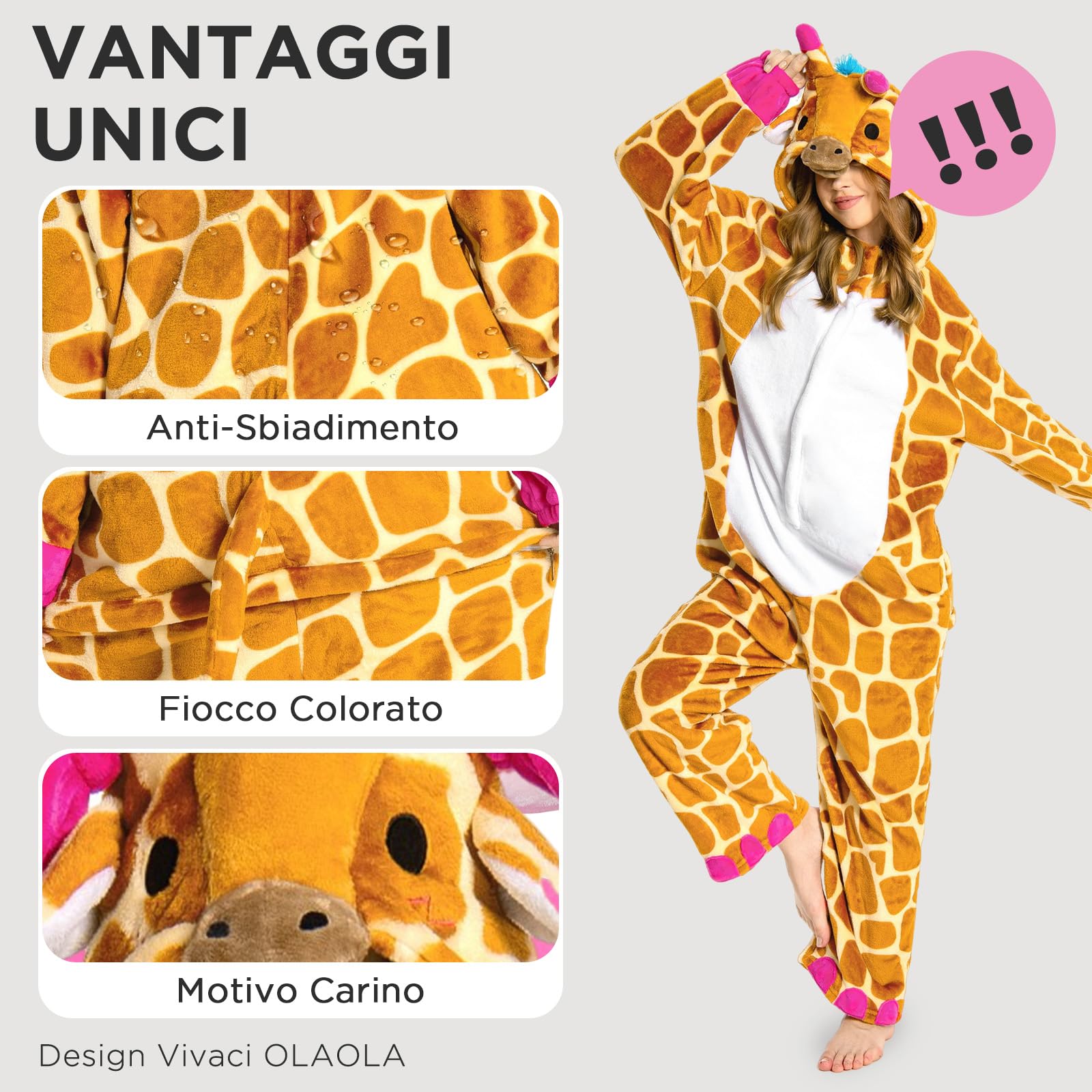 OLAOLA Pigiama Intero Adulti, Costume da Animali, Onesie Unisex per Cosplay di Halloween, Pigiama Intero per Donna e Uomo