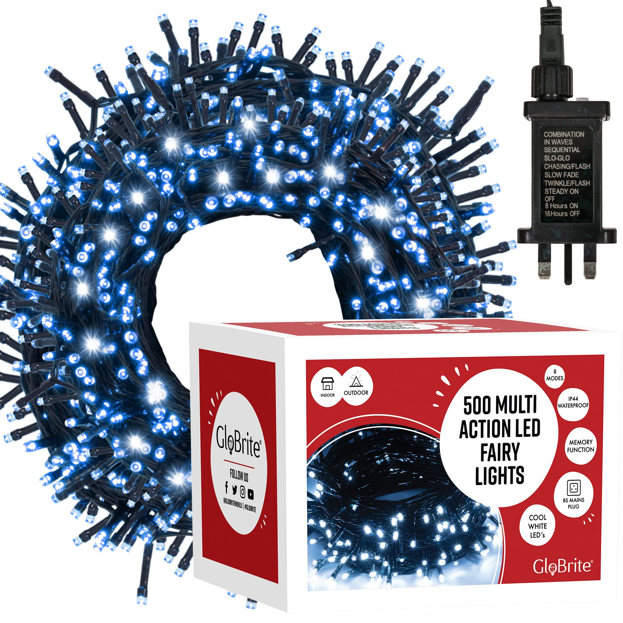 Globrite Cool White 500 Led Fairy Lights - Versatile Christmas Lights With 8 Modes, Outdoor Fairy Lights, Christmas Tree Lights And Christmas Decorations - Waterproof Christmas Lights Outdoor