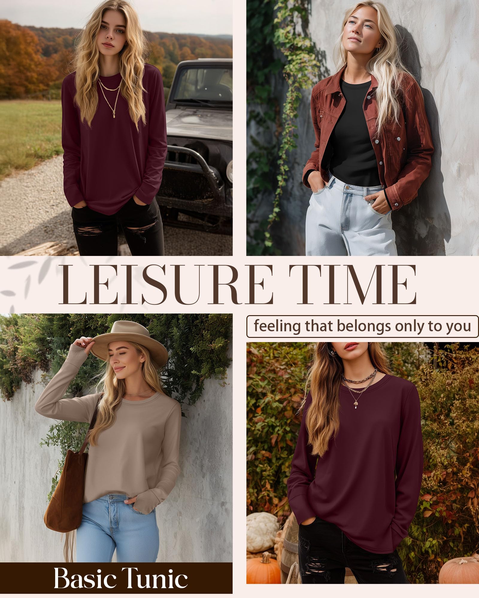 Geyoga 3 Pezzi Maglie a Maniche Lunghe per Donna con Fori per Il Pollice in Cotone Casual a Collo Rotondo Tunica Comoda