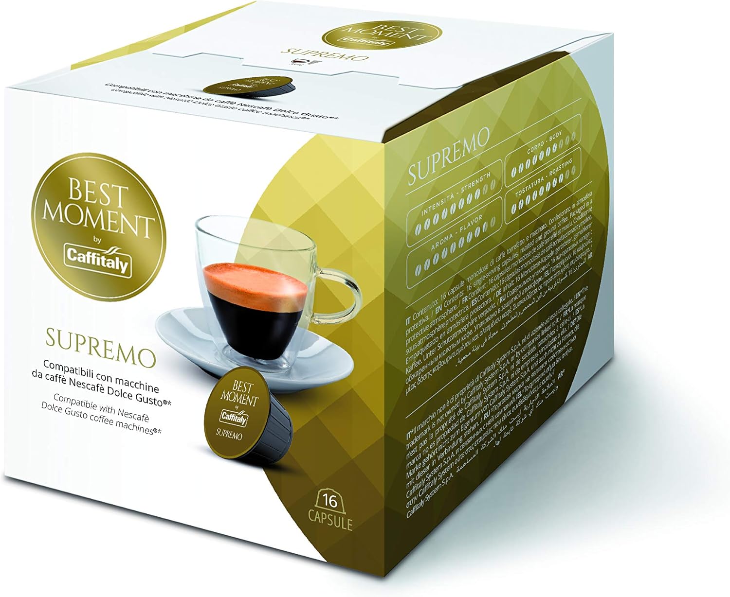 Best Moment Capsules by Caffitaly, Dolce Gusto Compatible Coffee Pods, (48 Servings, Pack of 3, Total 48 Capsules). Made in Italy. (Supremo 48 caps)