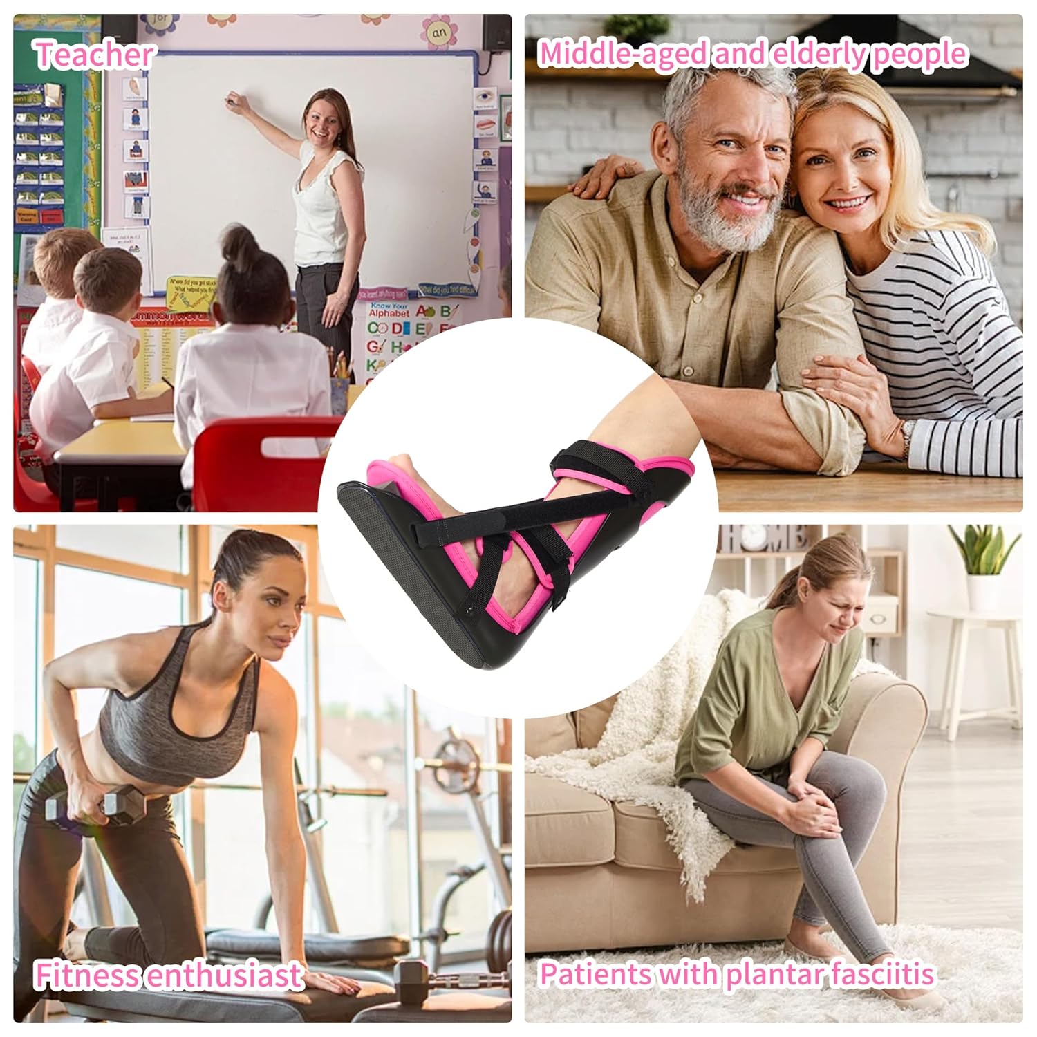 Plantar Fasciitis Night Splint, Adjustable Foot Brace for Pain Relief, Achilles Tendonitis Night Splint Women(Black Shell and Pink lining S) - Image 6