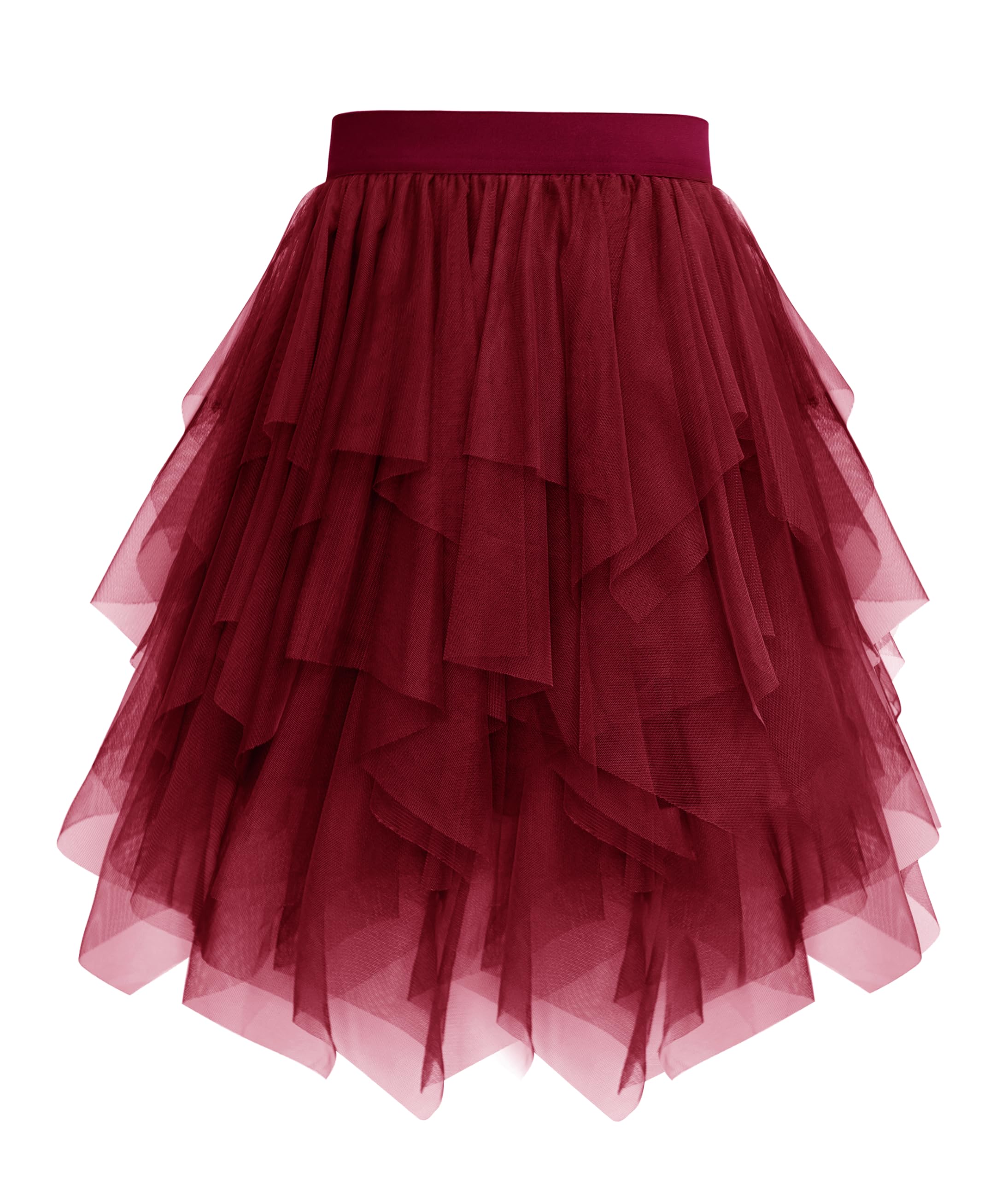Vlazom Women's Tulle Tutu Skirts A-line Vintage Rockabilly Tutu Skirt 4 Layered Petticoat for Music Festivals, Carnivals, Holiday Parade,Halloween Wine Red, L-XL