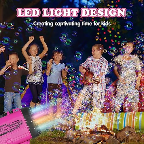 Miniatura 6 de Pistola de burbujas para niños - Pistola de burbujas grande de 64 agujeros tiene luz colorida - Dos baterías recargables - seis burbujas de agua,