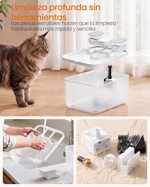 Foto 7 de 7 de Feandrea Fuente de Agua para Gatos de 4,5 L, Bebedero Automático de ABS, Bomba Silenciosa con Filtro