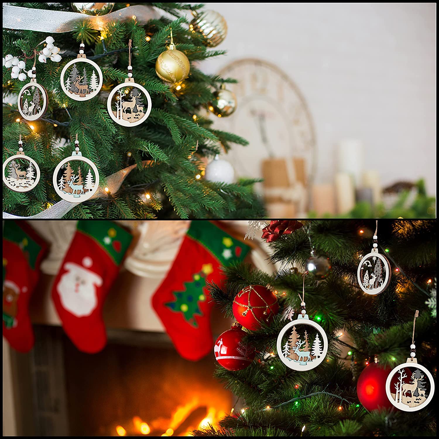 JOIEDOMI 4 Adornos LED De Madera De Navidad Colgantes De Reno Para Interiores Y Exteriores, Decoración De Fiestas, Adornos De árboles, Eventos Y Navidad