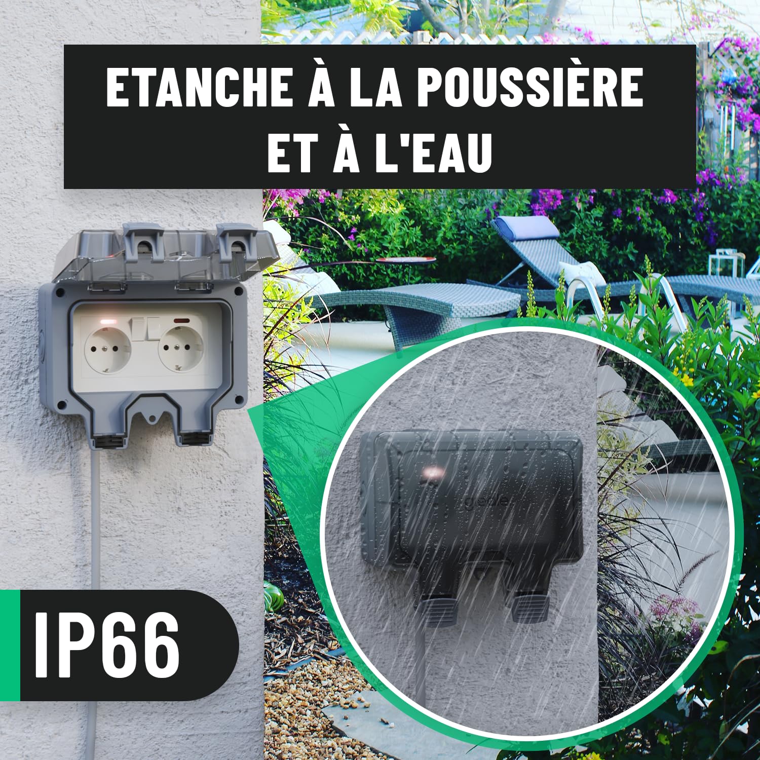 greate double interupteur electrique exterieure verrouillable et étanche | Lot de 4 - IP66 Protection - multi prise exterieure étanche double - multiprise etanche exterieur