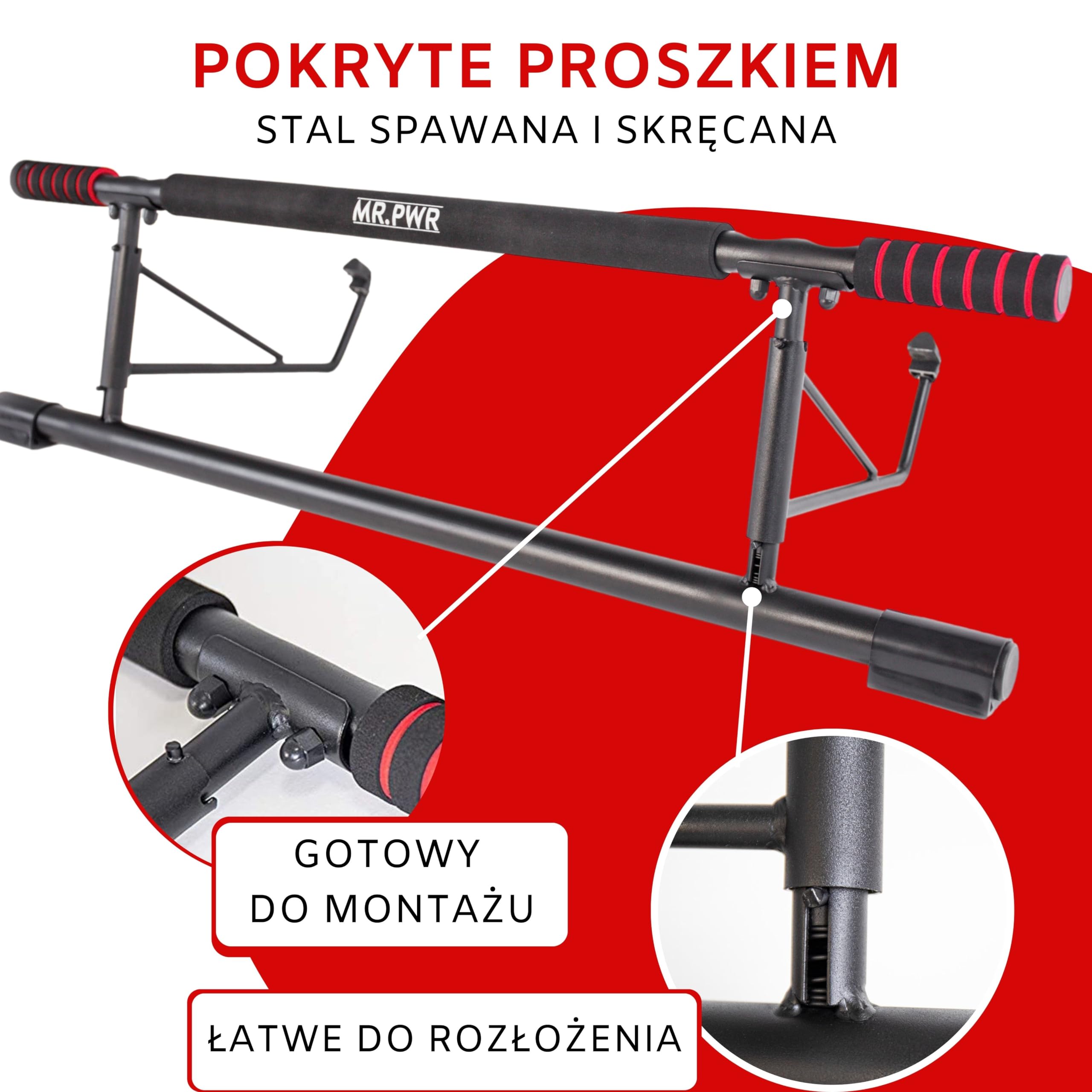 riijk Drążek do podciągania 3 w 1 Premium do drzwi i drążków do dipów i uchwytów do pompek + 20 cm wysokości do pełnego podciągania, stacji kulturystycznej i pull up, drążek do podciągania, rama drzwi