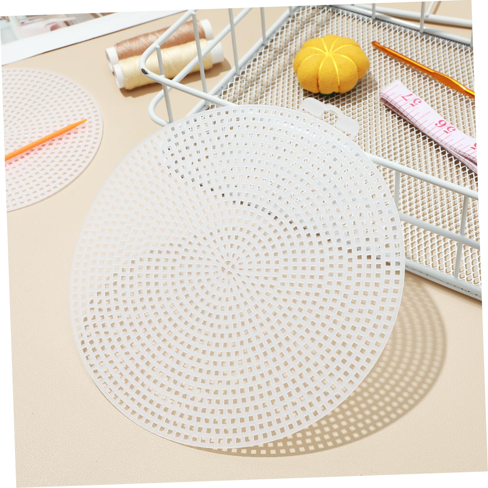 DOITOOL Cross Stitch Mesh Piece Plastic Canvas Sheets Round Bottom Mesh Mat Craft Accessory Kit