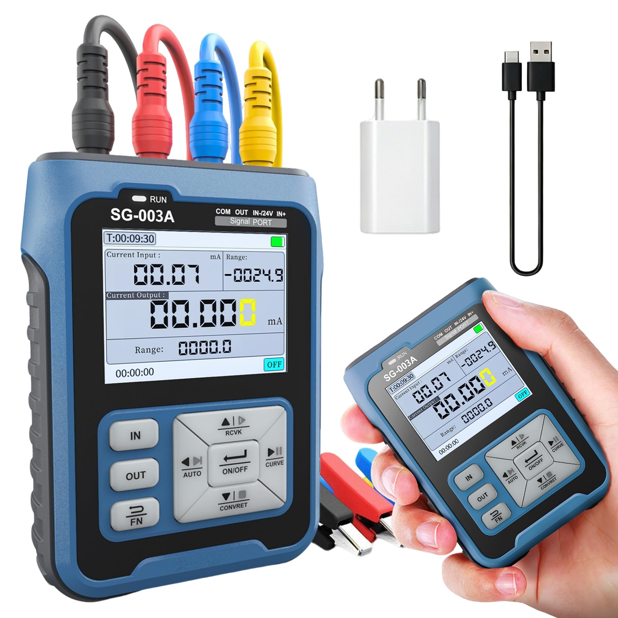 Generador De Señal Portátil SG-003A 4-20mA, Simulador de Voltaje de Corriente Ajustable 0-24V, Curvas Tiempo Real, Valores Predefinidos, Función Programable, Transmisores, Servoválvulas y PLC