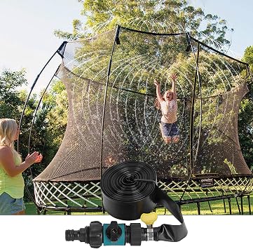 Trampoline Sprinkler for Kids & Adults 39.3FT Outdoor Water Park Hose System for Backyard Fun, Heavy-Duty Leakproof PVC, Adjustable Water Flow, Easy Install, Summer Trampoline Sprayer