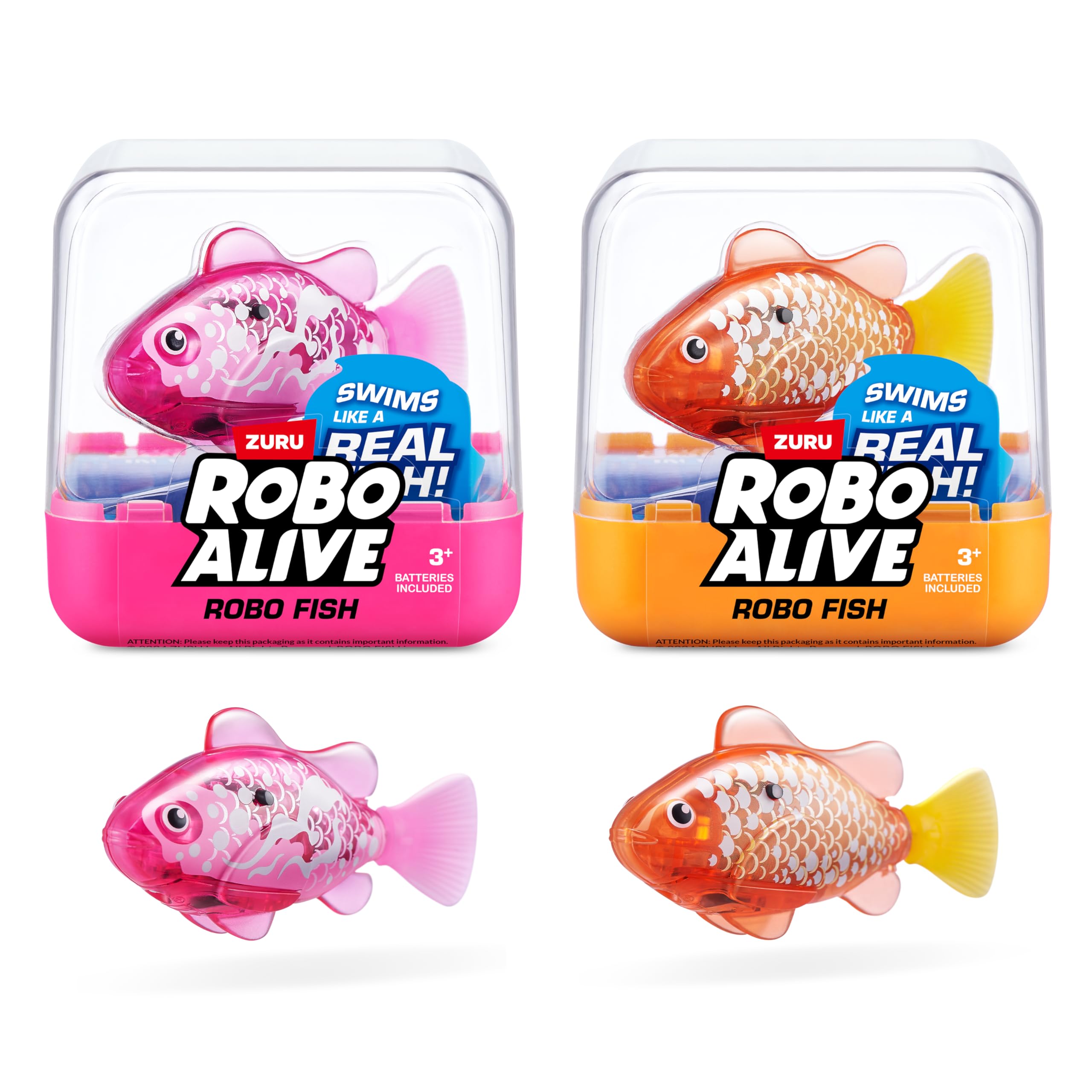 Photo 1 of Robo Alive Robo Fish Robotic Swimming Fish (Pink + Golden) by ZURU Water Activated, Changes Color, Comes with Batteries, Amazon Exclusive (2 Pack) Series 3