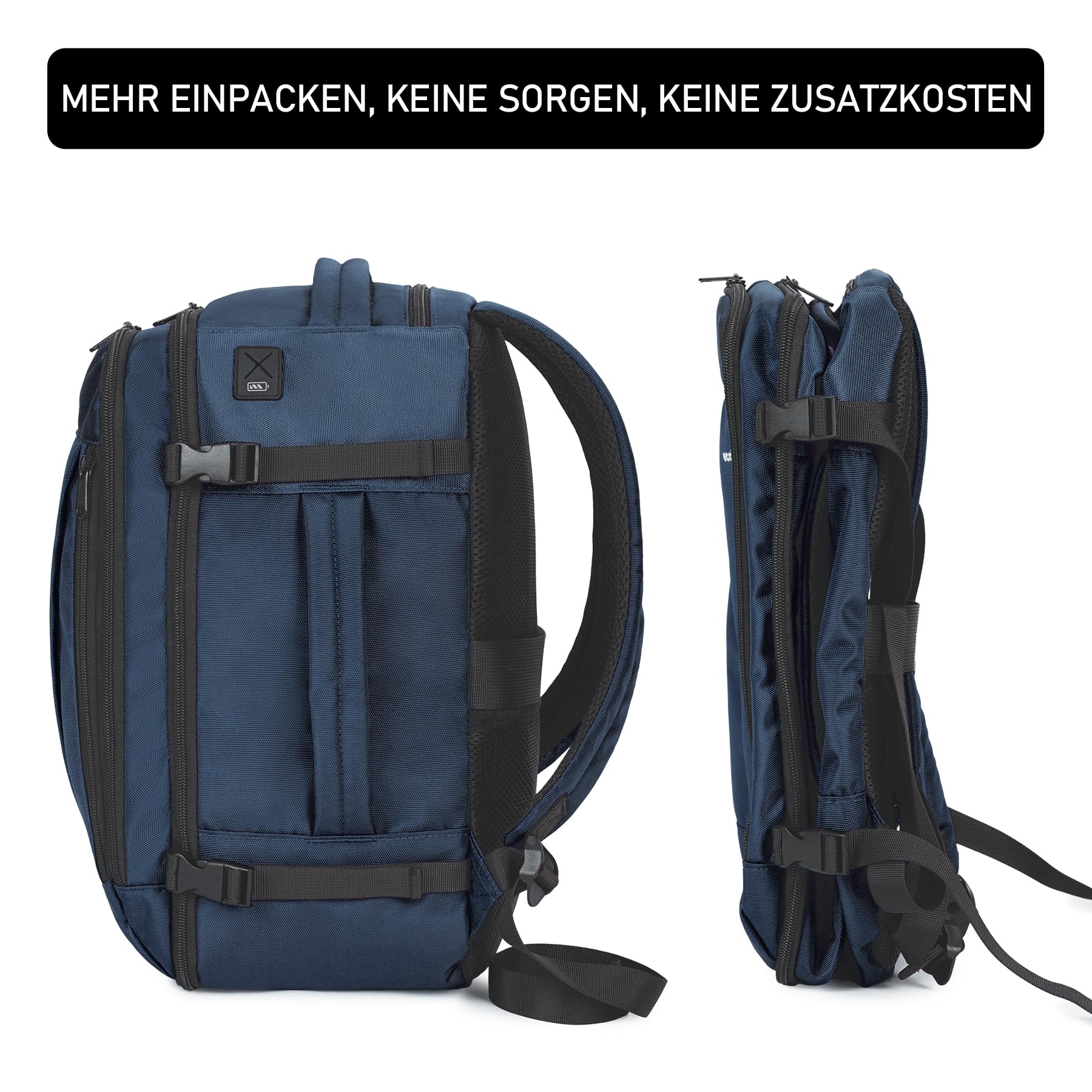 ECOHUB 30L Zaino Bagaglio a Mano, Zaino Easyjet 45x36x20, Sottosedil Zaino da Viaggio Aereo con 13 Tasche, PET Riciclato Grande Borsa da Cabina da Cabina per Uomo Donna, Brevettato(Blu)