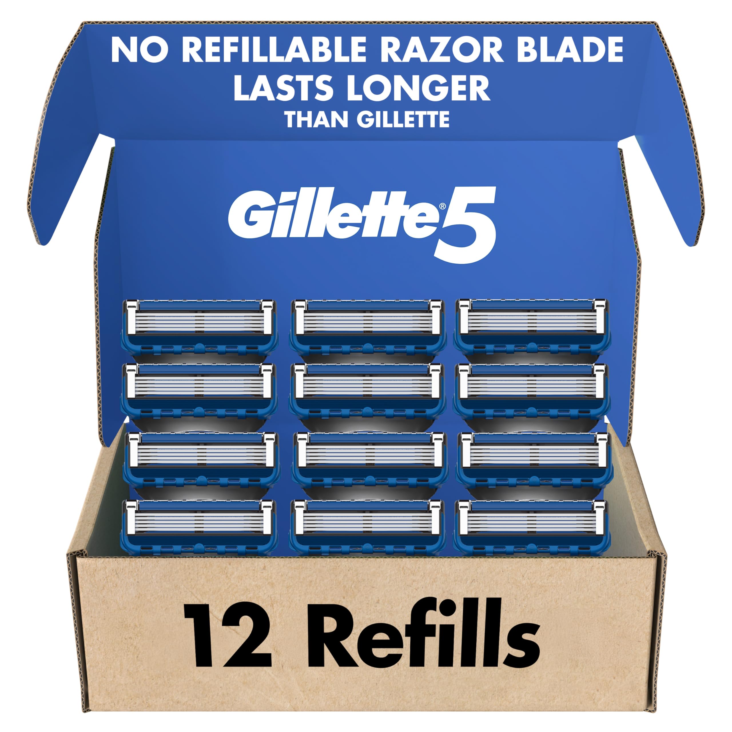 Gillette5 Mens Razor Blade Refills, 12 Count, Lubrastrip for a More Comfortable Shave