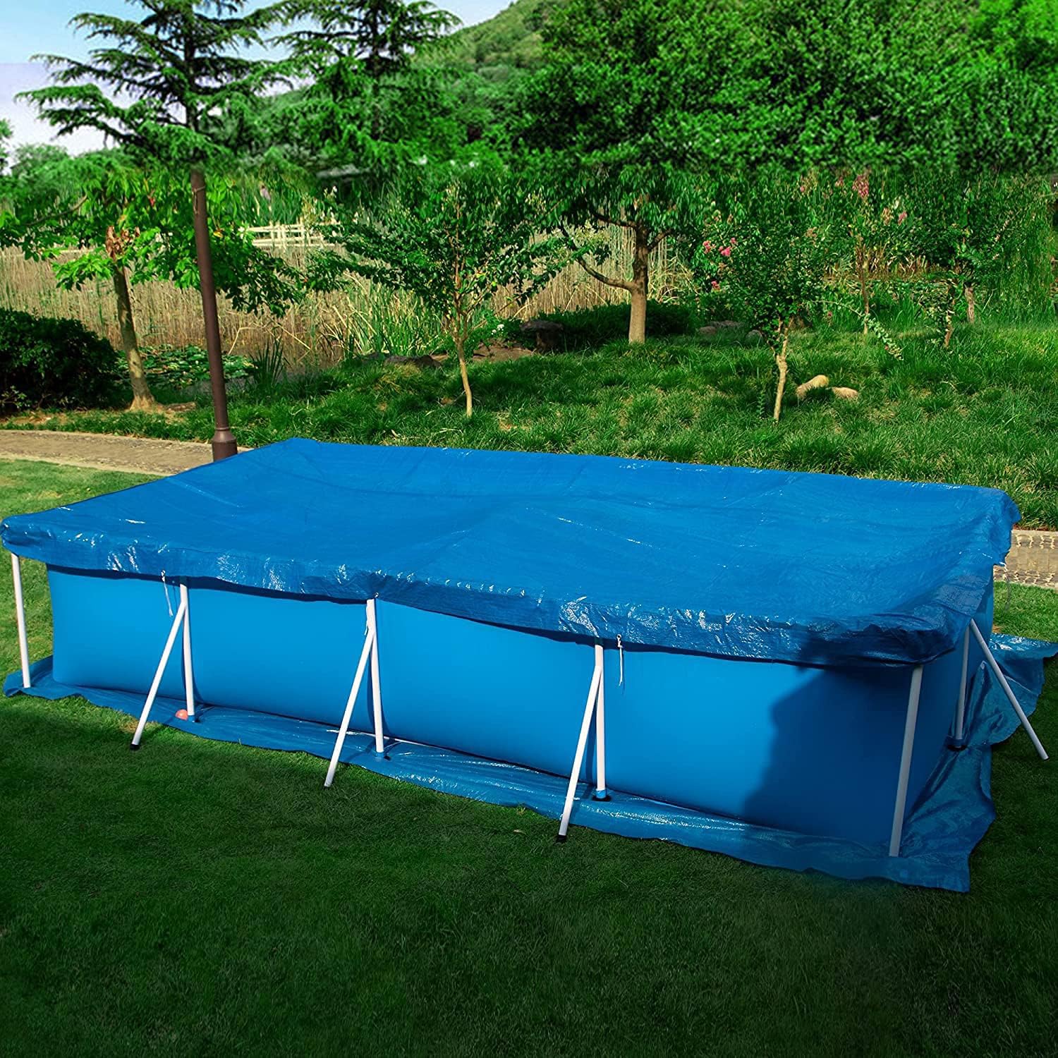 Copertura Rettangolare Per Piscina Fuori Terra 221x150 Cm – Tessuto Oxford 210D, Impermeabile, Antivento E Anti-UV, Con Corde Elastiche