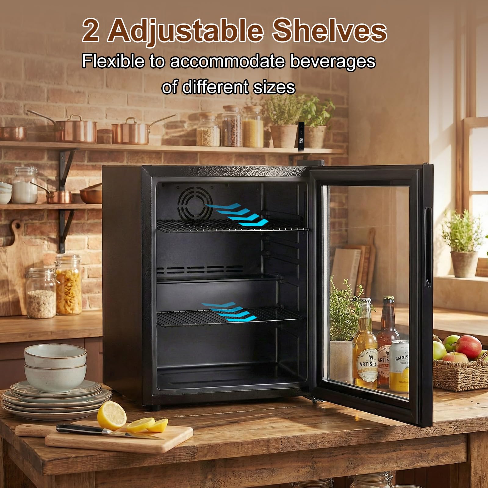 Fomup Mini Fridge 50 Can, Small Beverage Refrigerator With Reversible Glass Door, Countertop Drink Cooler With Temperature Control, Compact Beer Soda Fridge For Office Dorm Kitchen, Black on Fridge.com - View 4