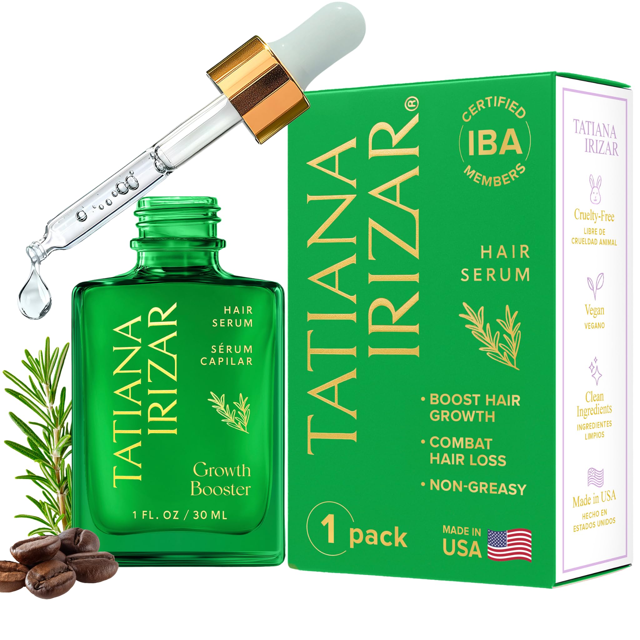 Caffeine Hair Growth Serum Women Made in USA - Peptide Hair Density Serum Non-Greasy Biotin Rosemary & Amla with Caffeine - Scalp 1 Fl.Oz Natural