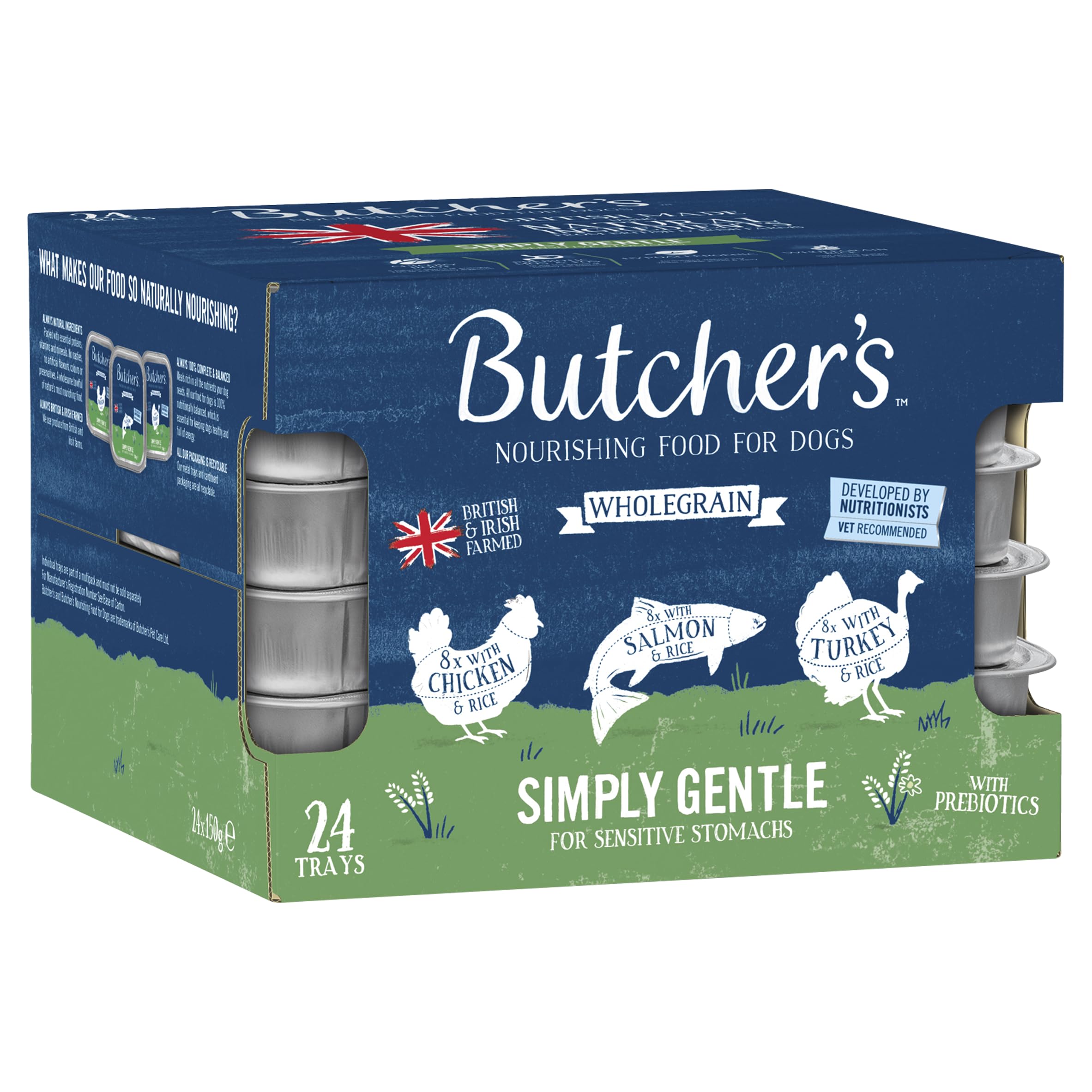 Butcher's Complete Wet Tray Hypoallergenic Adult Dog Food Simply Gentle Pack 24x150g - Chicken, Salmon & Turkey