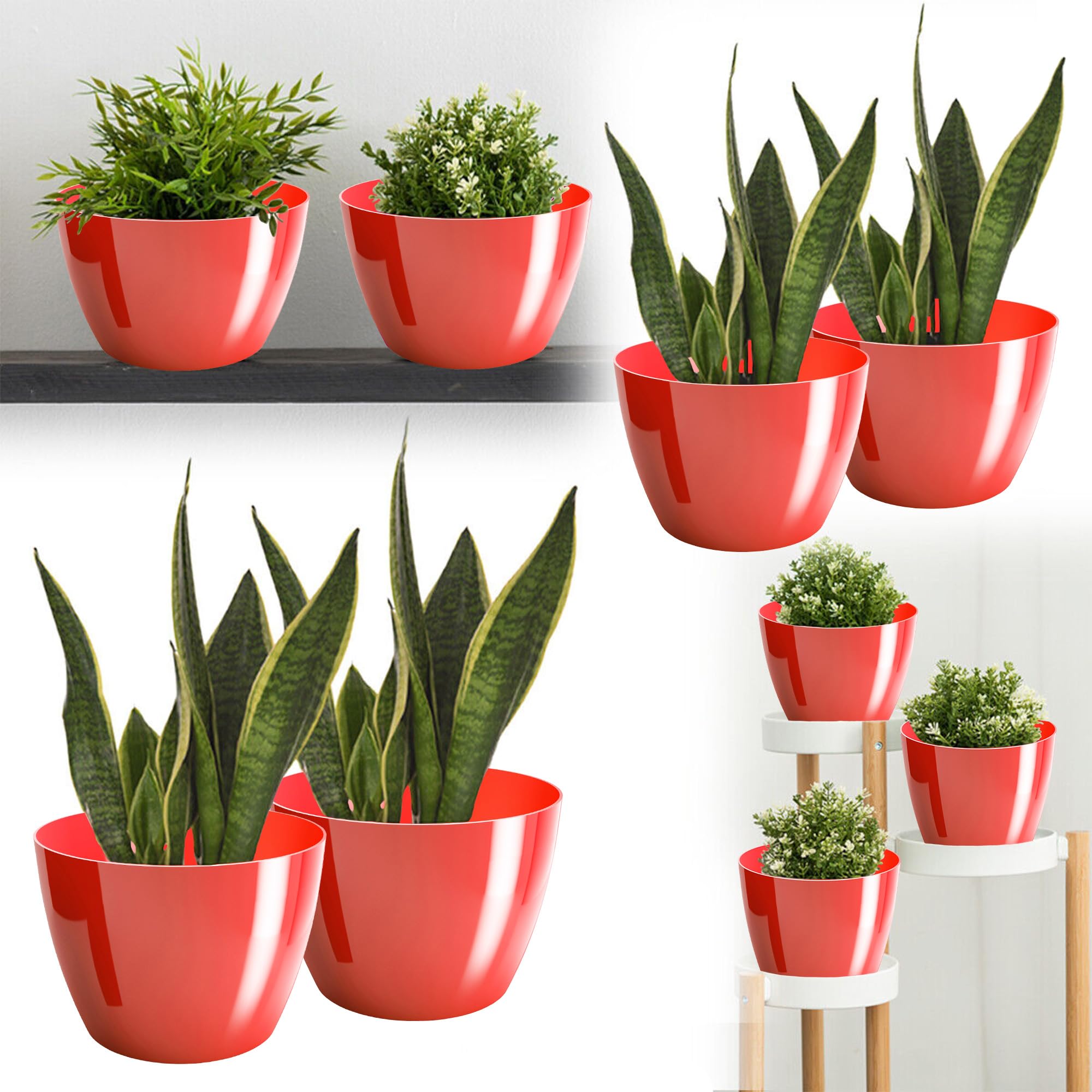 Macetas Brillantes Macetas Decorativas Hierbas Macetas Redondas de plástico duraderas y Ligeras para salón, Comedor, Cocina, terraza, balcón Juego de 2 Piezas (Antracita, diámetro 16 cm) — view 2