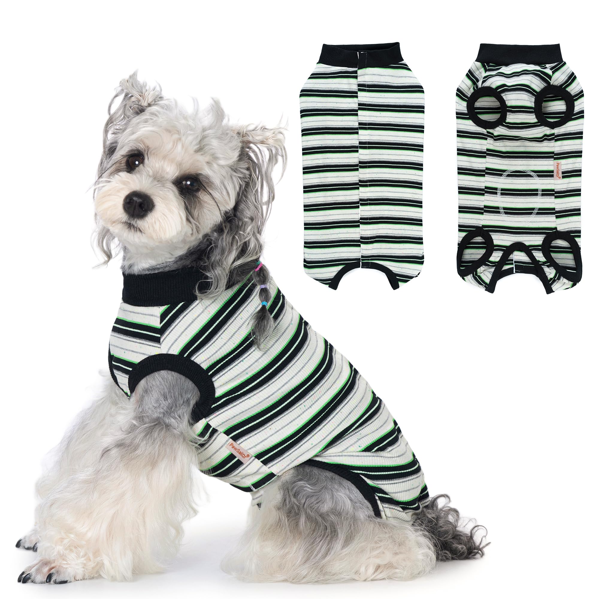 PawSailor Dog Surgery Recovery Suit Female Male Dog Surgical Bodysuit Striped Soft Cotton Puppy Body Suit after Surgery Pet Medical Shirt Puppy Onesie, Wound Protection, Cone Alternative, Black S