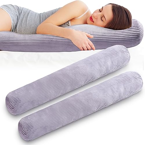 2 almohadas largas con funda extraíble, almohada cervical larga redonda para adultos, soporte para dormir, cuerpo, rodilla, cuello, piernas, sofá,