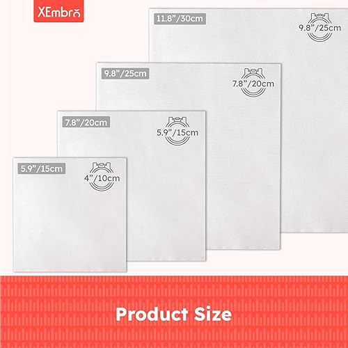 Miniatura 2 de XEmbro 12 piezas de tela de bordado blanca, tela de bordado de algodón natural precortada, 4 tamaños, cuadrados de tela de bordado para bordar