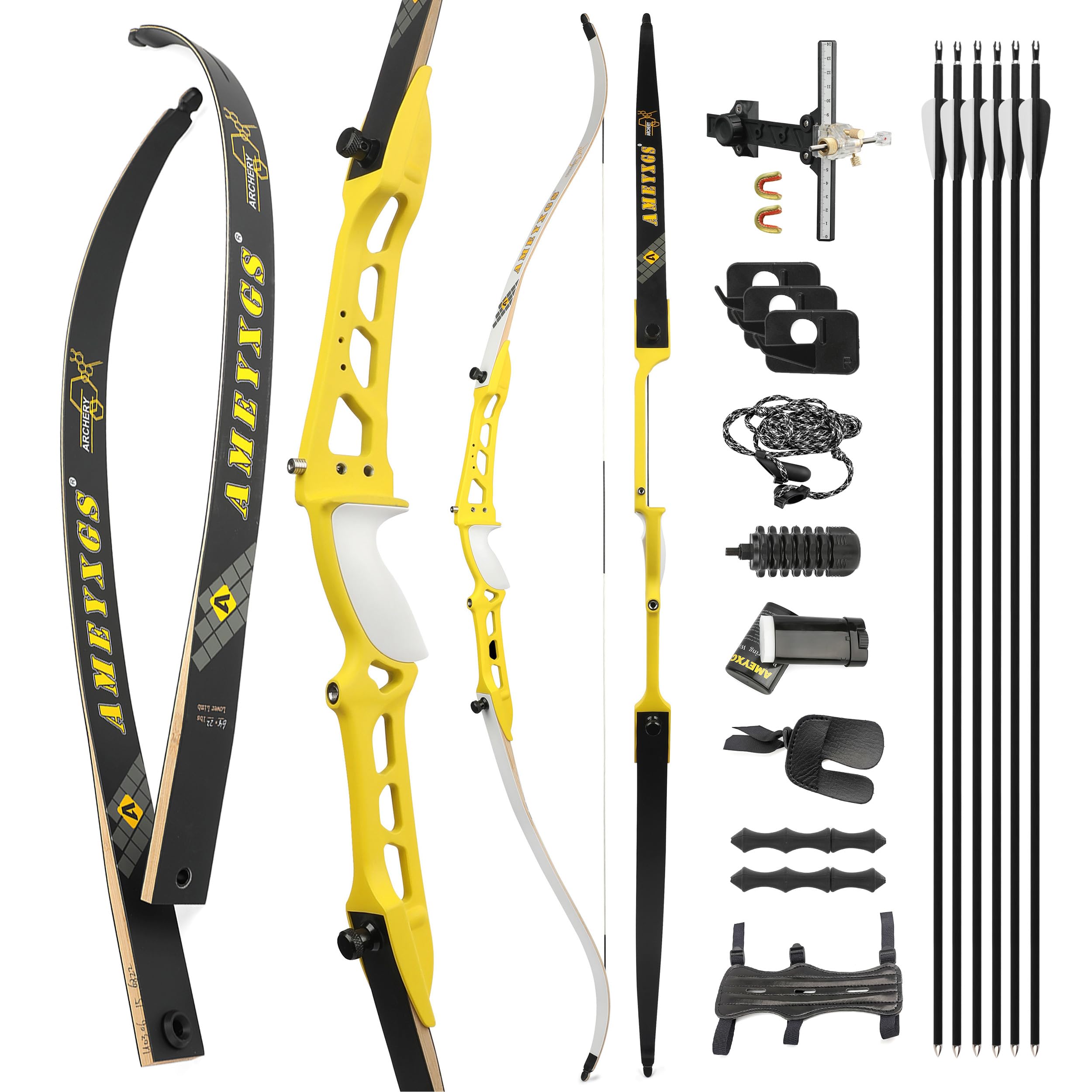 surwolf Recurve Bow 66/68/70" Competition Recurvebow for Beginners 14-40LBS Takedown huntingbow Archery Bow and Arrow Set（yellow set,1#66"-16lbs）