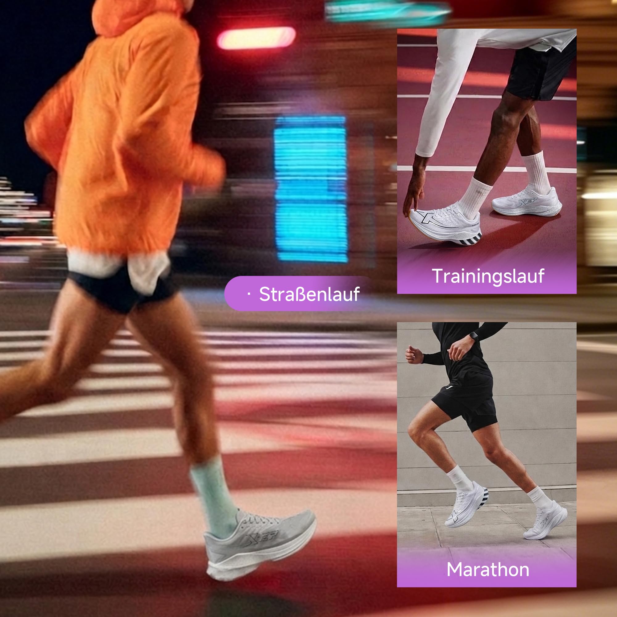 XTEP Scarpe da corsa da uomo, per principianti, maratona, piastra in carbonio a forma di pala, 70% ammortizzazione, scarpe da corsa leggere, traspiranti, antiscivolo, ammortizzate