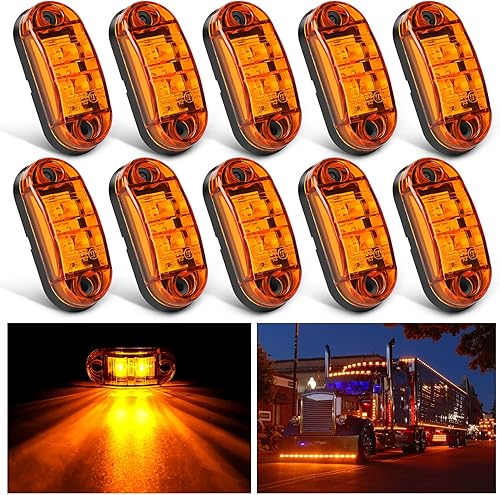 Miniatura 1 de Nilight Luz de marcador lateral ovalada de 25 pulgadas 10 unidades ámbar de 2 diodos LED para remolque luz de guardabarros impermeable montada en