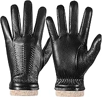 Men's Genuine Leather Winter Gloves with Cashmere Lining - Warm Touchscreen Texting Driving Gloves by QNLYCZY
